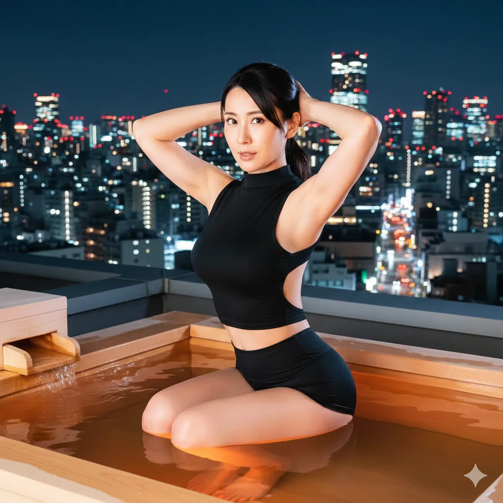 露天風呂の光に濡れた肌が妖しく輝く若熟女グラビア