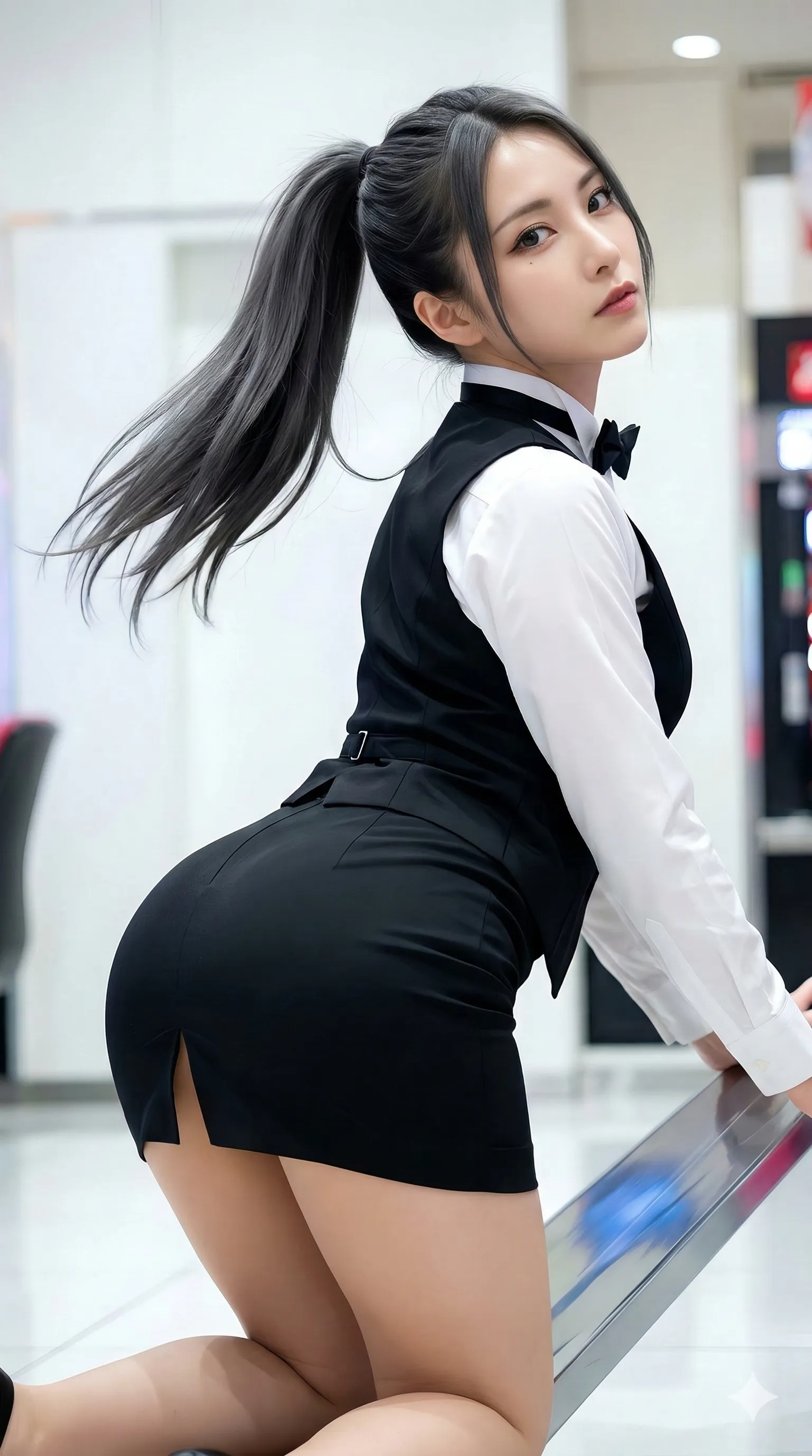 ホールスタッフ 屈み姿勢 肉感的なヒップ 016