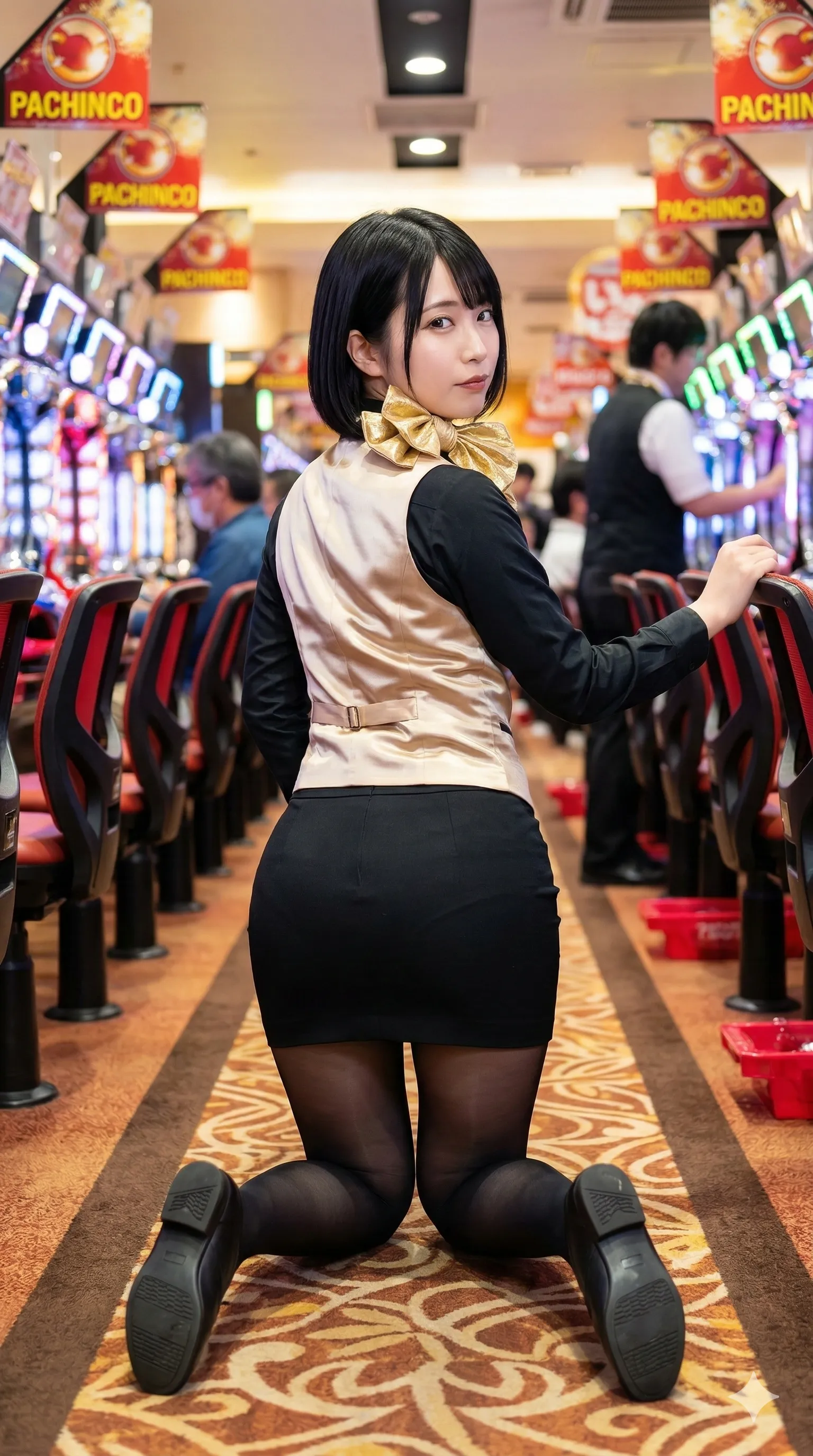 パチンコ店員 台選びをサポートする屈み 021