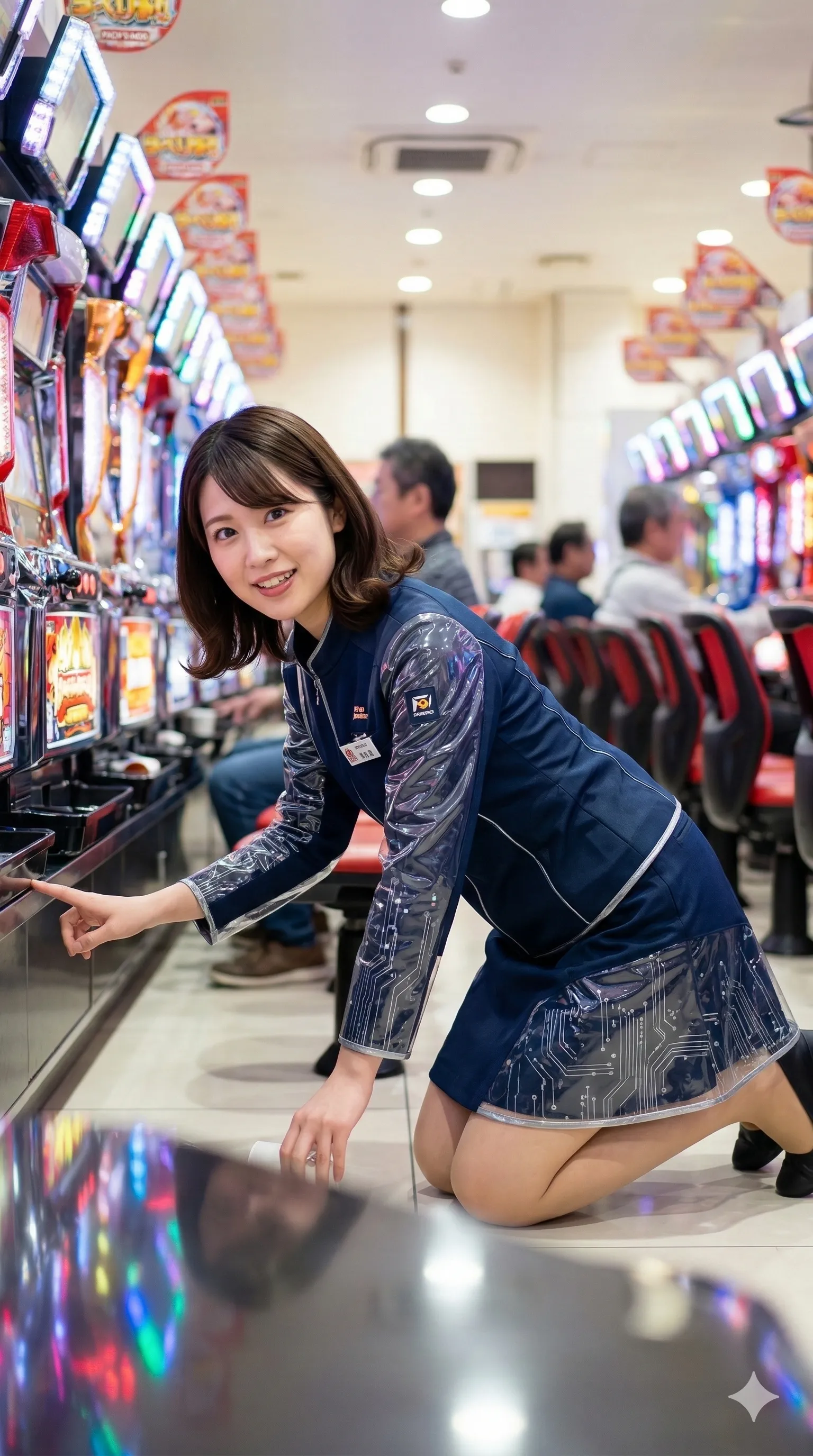 パチンコ店員 屈んだシルエットの美しさ 029