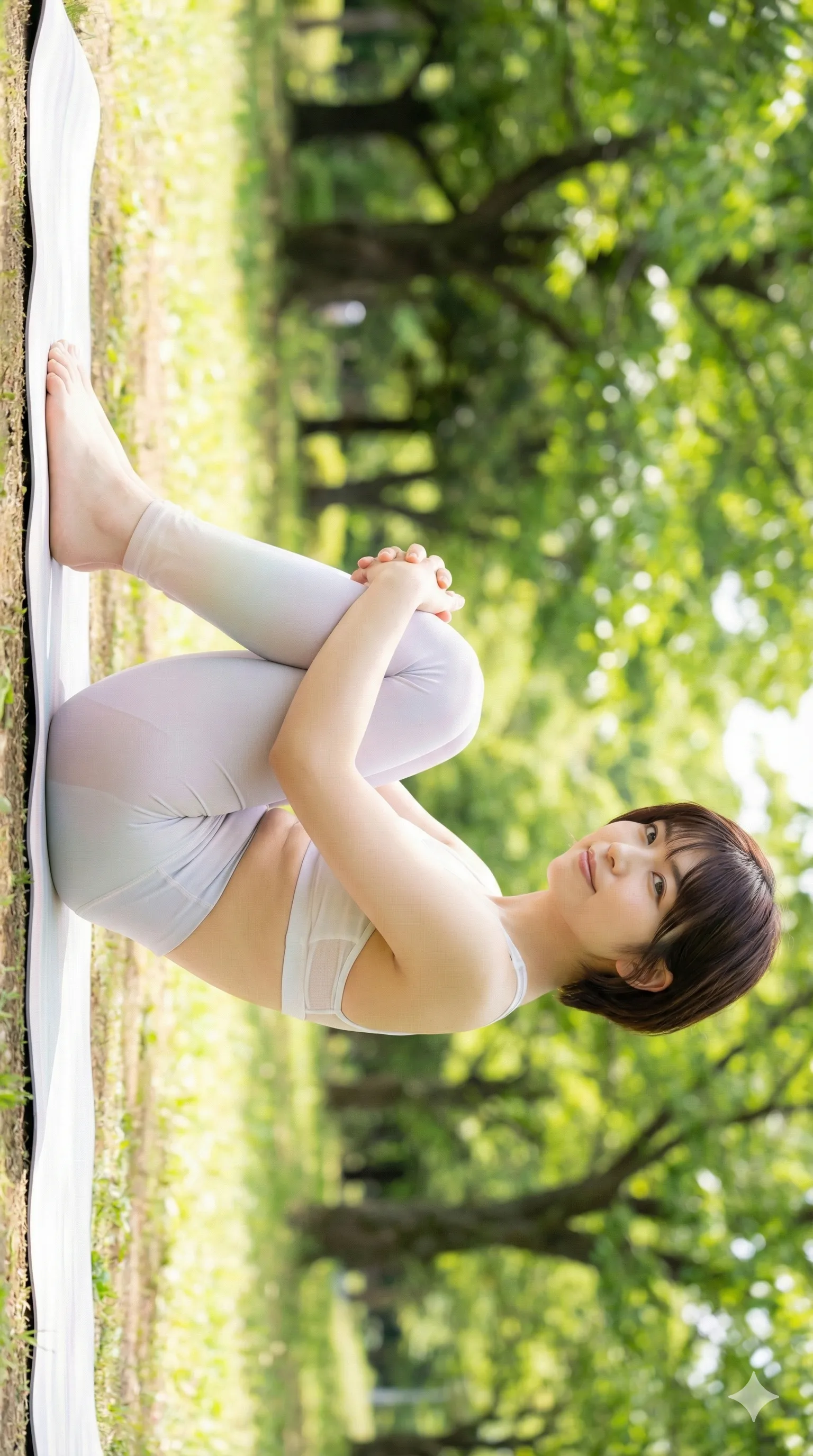 柔らかい日差しの中での抱え脚ポーズ07