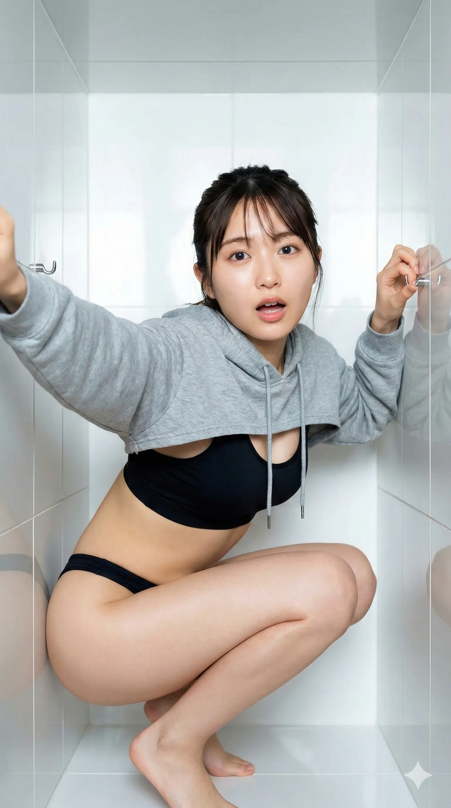 オーバーサイズのパーカーでM字開脚を見せる巨乳美女