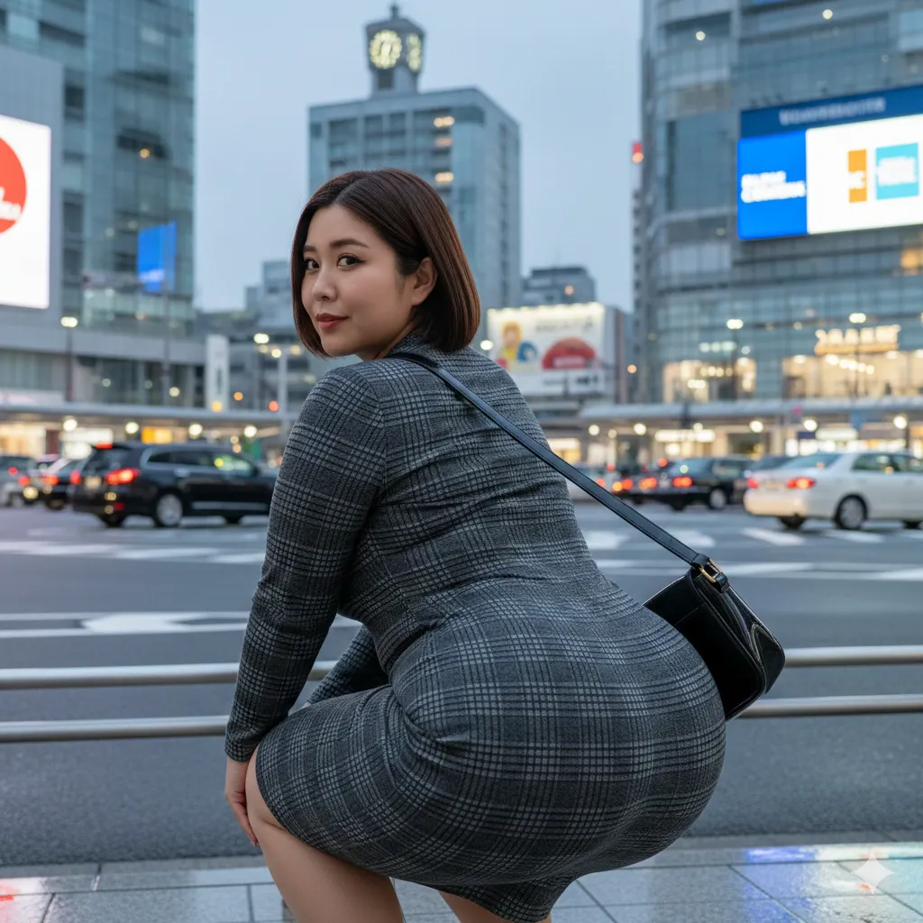 柄ワンピ越しに浮かぶ美尻シルエットが色気を放つスクワット姿 004