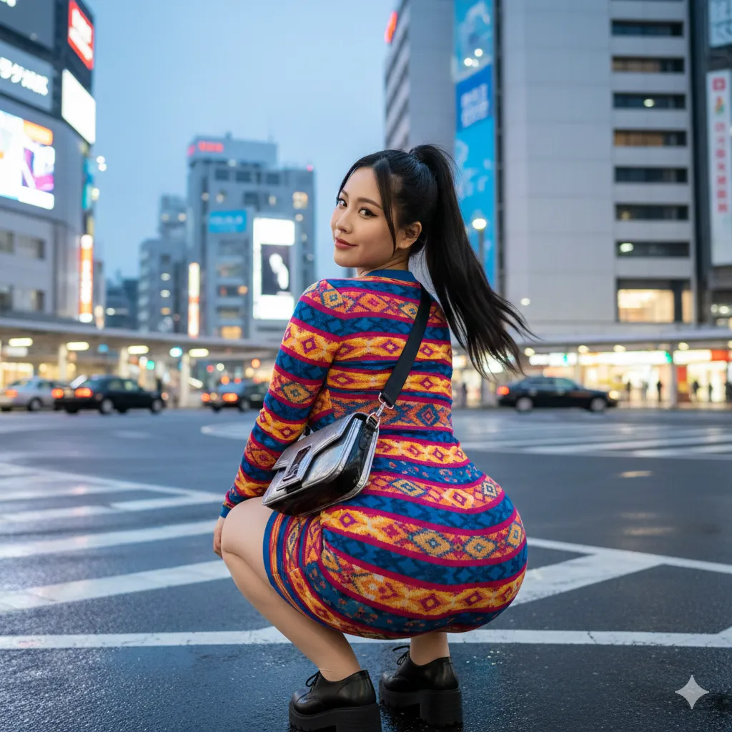 脚を開き気味に沈むスクワットで太ももとヒップを強調する美女 009