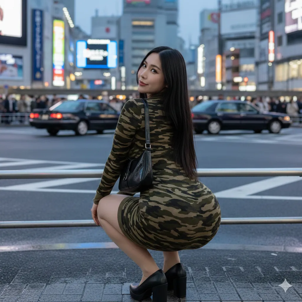 柄ワンピのフォルムが尻を包み込む豊満スクワットショット 014