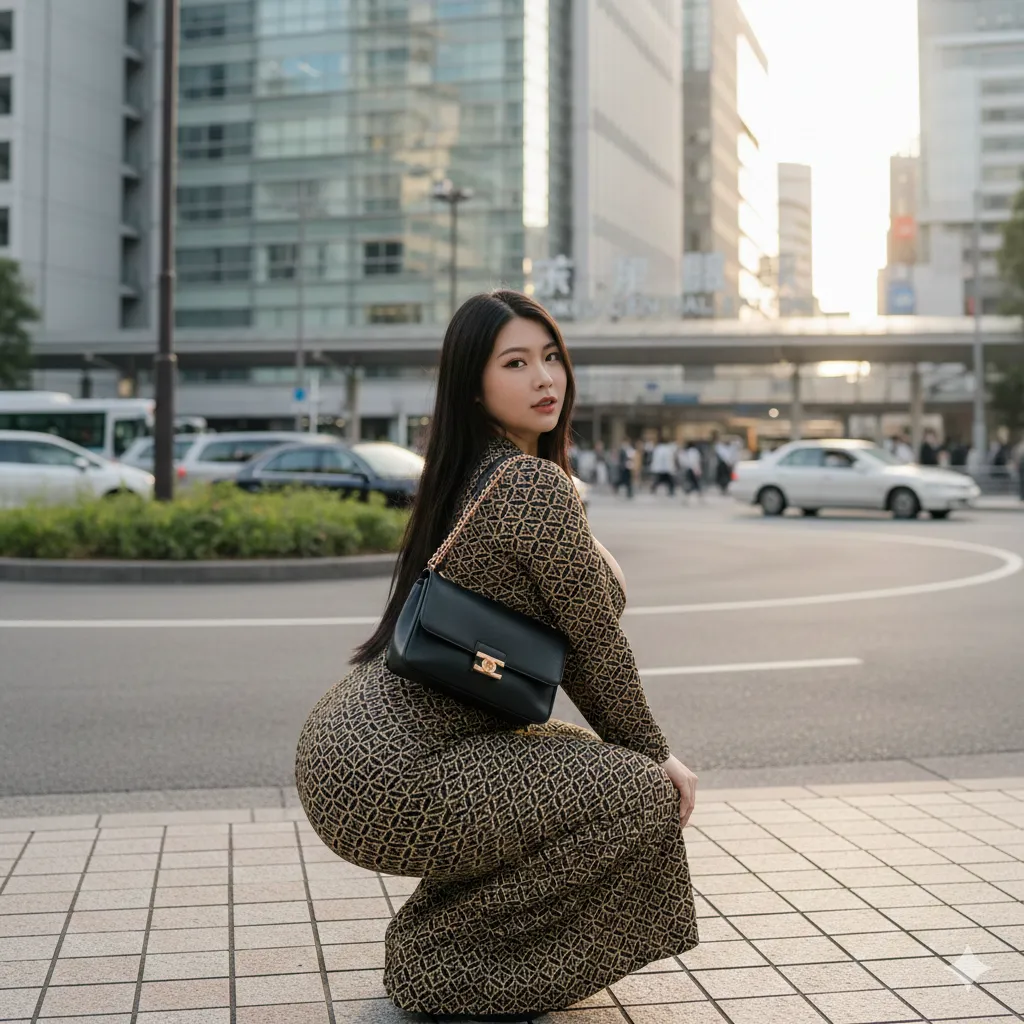 柄ワンピが腰まわりのラインを際立てる尻フェチショット 017