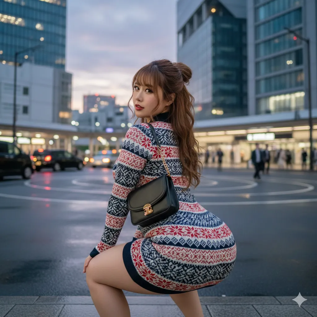 ワンピの生地がヒップに密着しエロいシルエットを見せる1枚 019