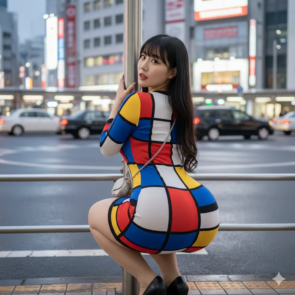 ニットワンピの密着が強調する豊満ヒップの曲線 022