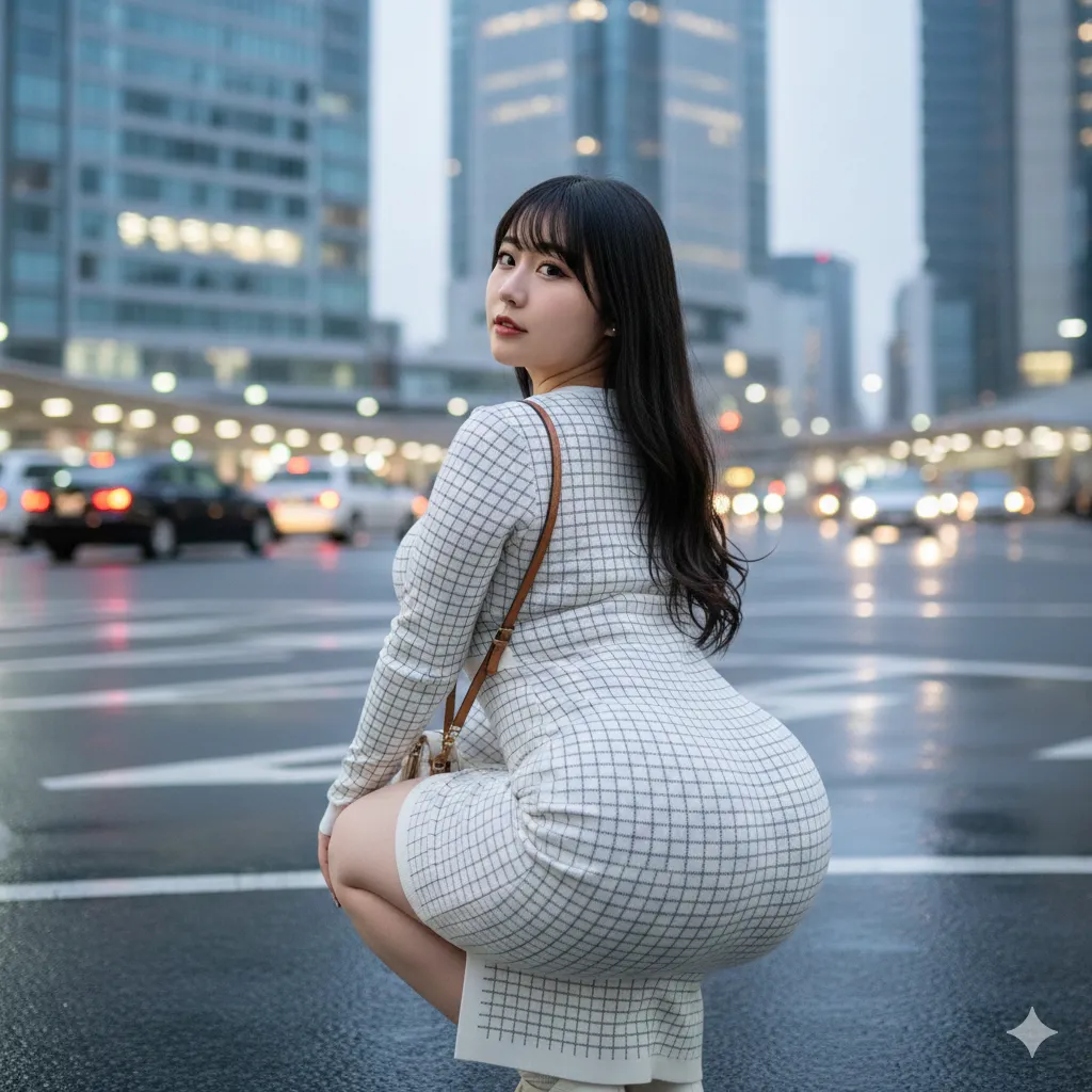 スクワットでヒップを突き出す豊満美女のエロシルエット 030