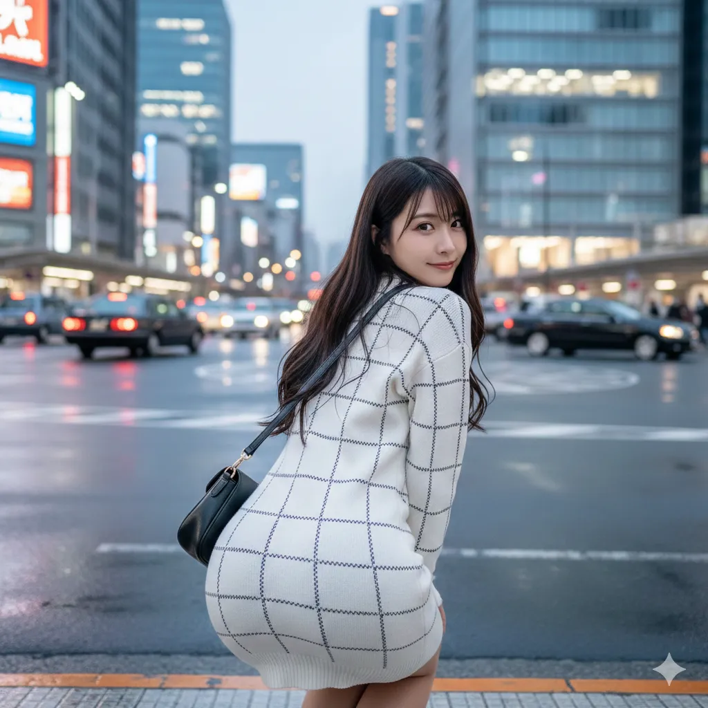 ニット素材が尻の丸みを包み込む豊満スクワットショット 034