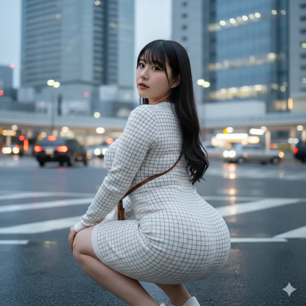 ワンピ越しの尻形が美しく浮かぶ豊満スクワット姿 042