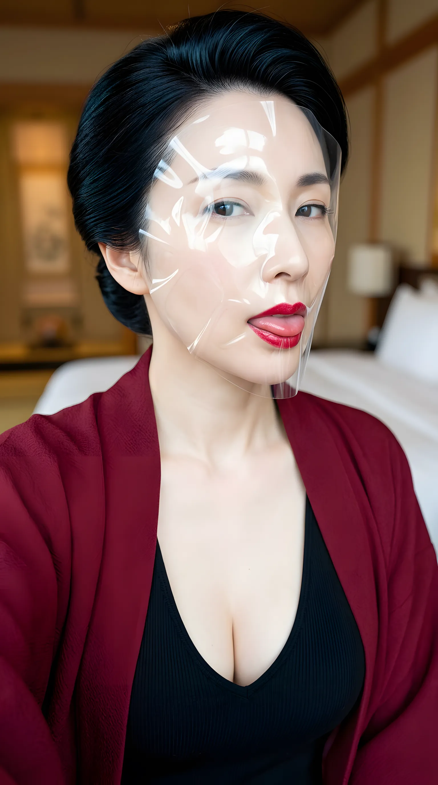 ラップにベロチューな美女 究極の顔唇張り付きフェチグラビア 045