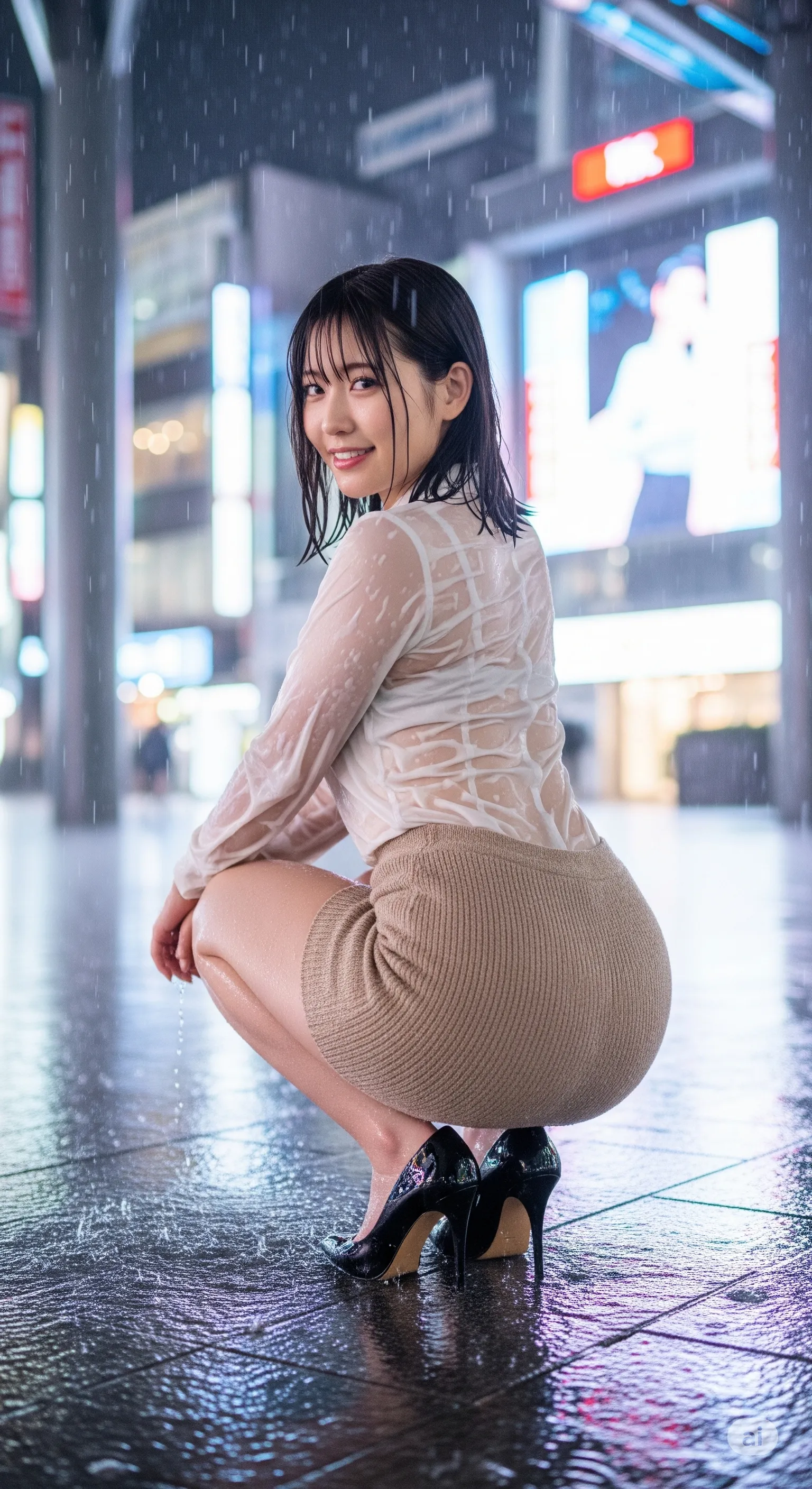 雨に濡れたタイトスカートOLの美尻グラビア 微エロ画像 024