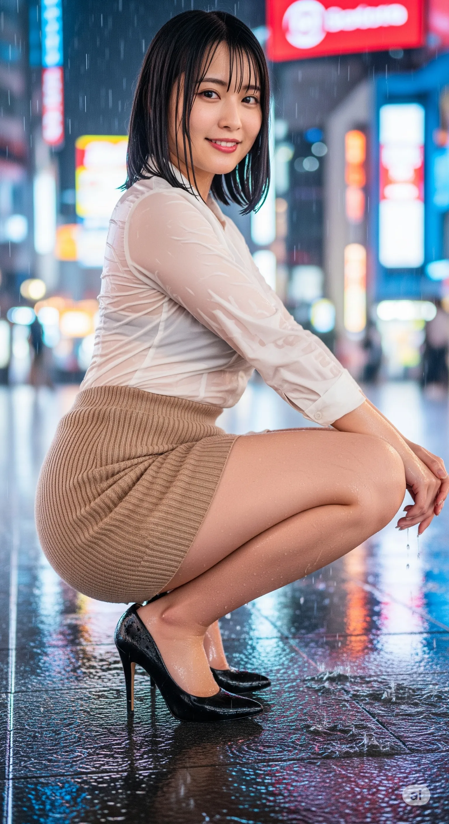 雨に濡れたタイトスカートOLの美尻グラビア 微エロ画像 025