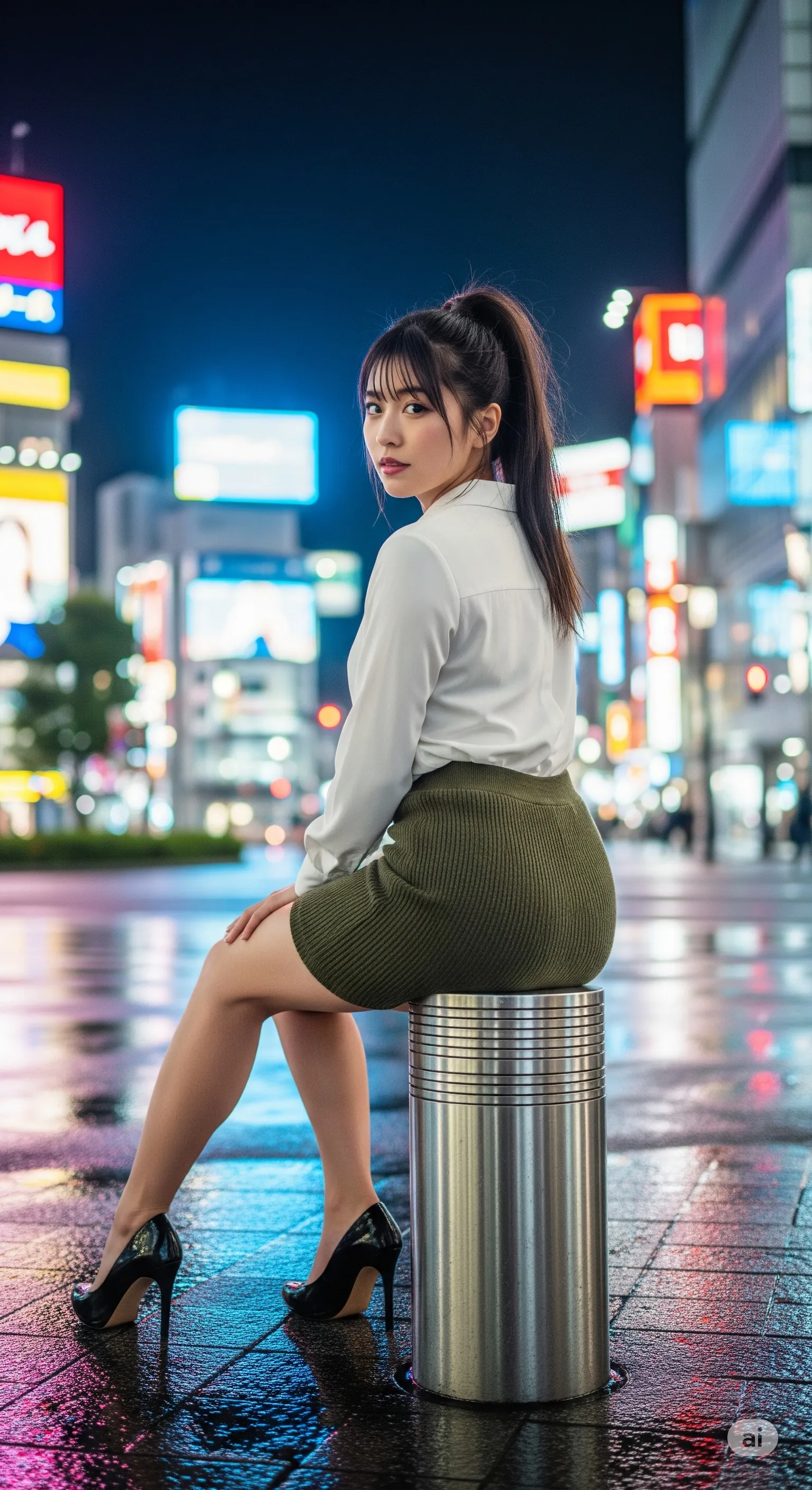 雨に濡れたタイトスカートOLの美尻グラビア 微エロ画像 027