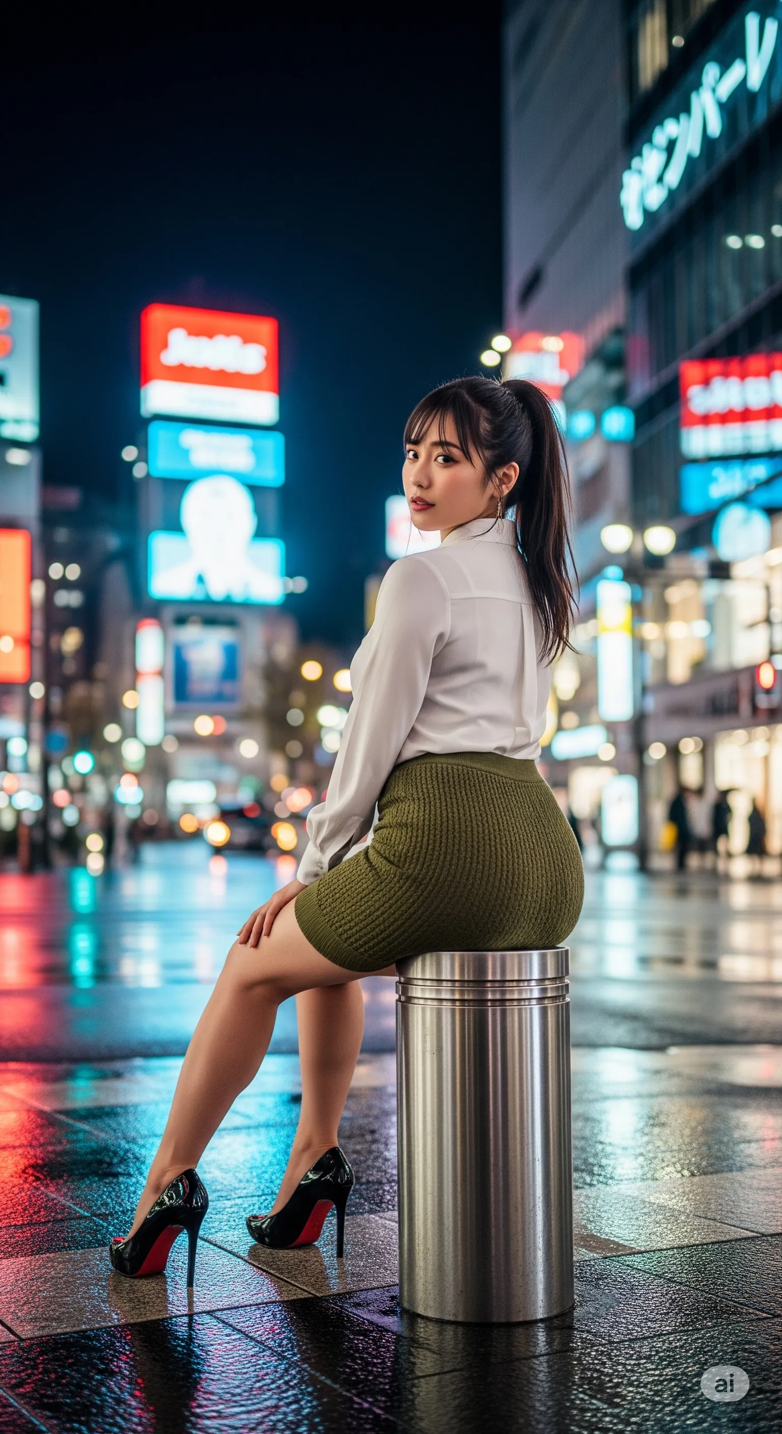 雨に濡れたタイトスカートOLの美尻グラビア 微エロ画像 031