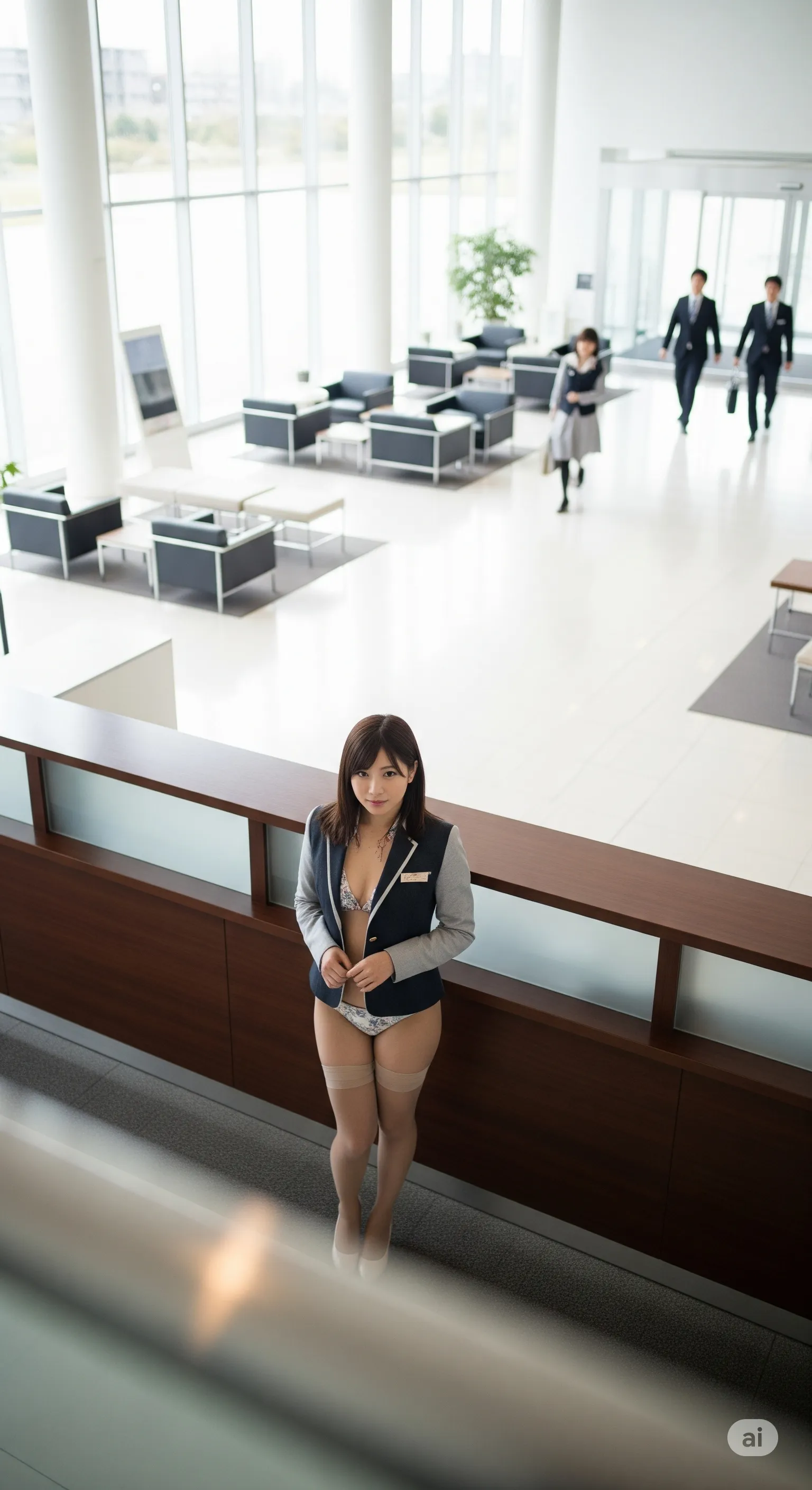 スーツ姿の受付嬢が脚を見せつけるフェチショット 002