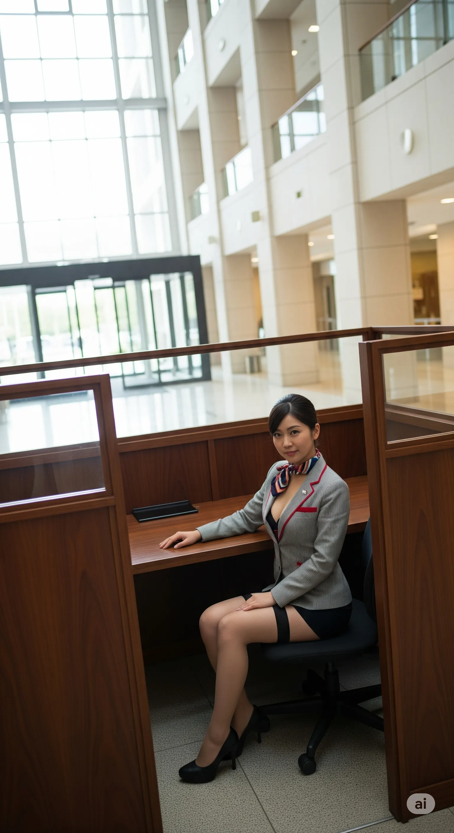 清楚系受付嬢がパンティー姿で見せる美脚ショット 006