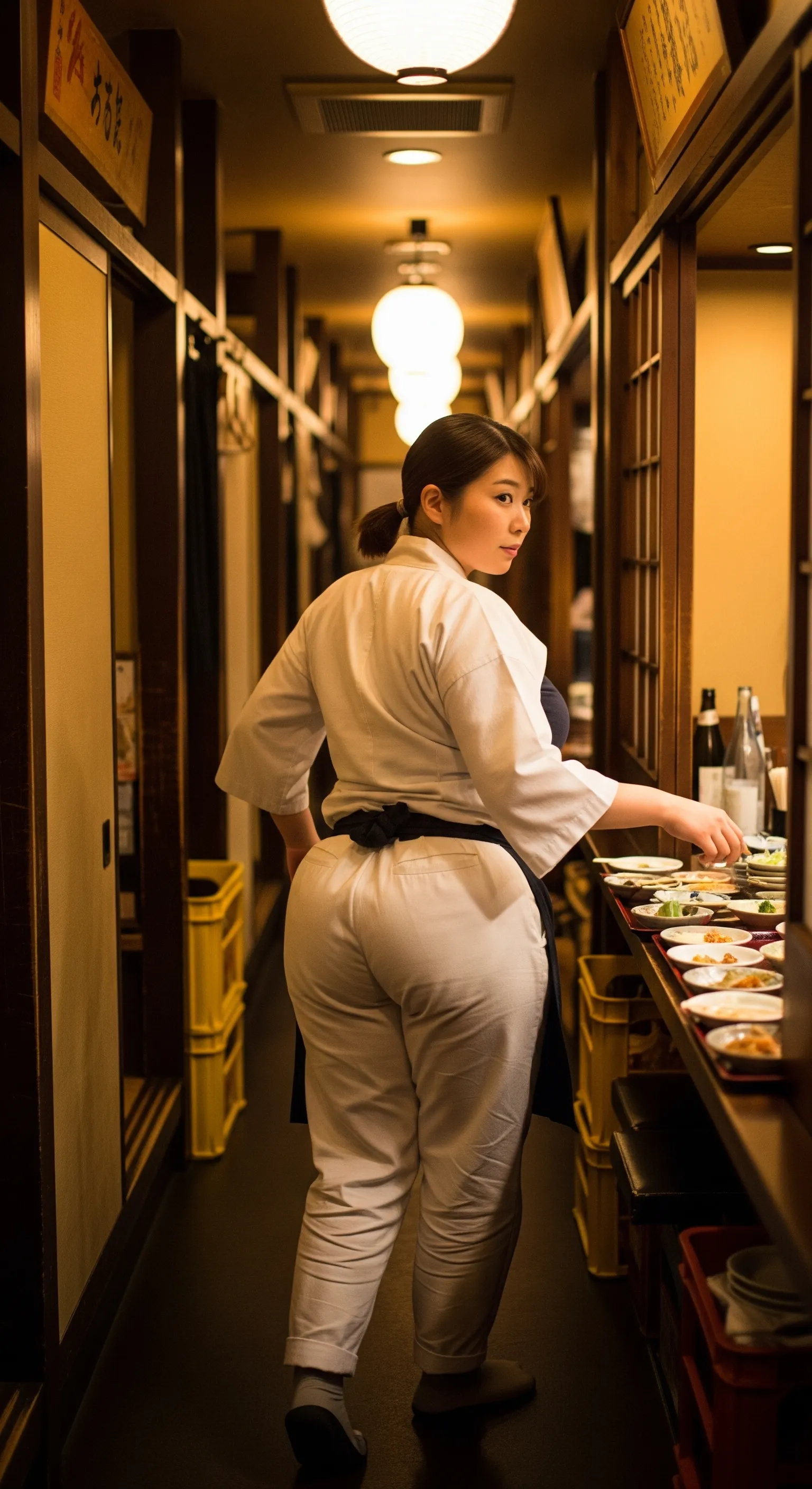 皿を並べる動作で浮かび上がる大人のヒップライン 007