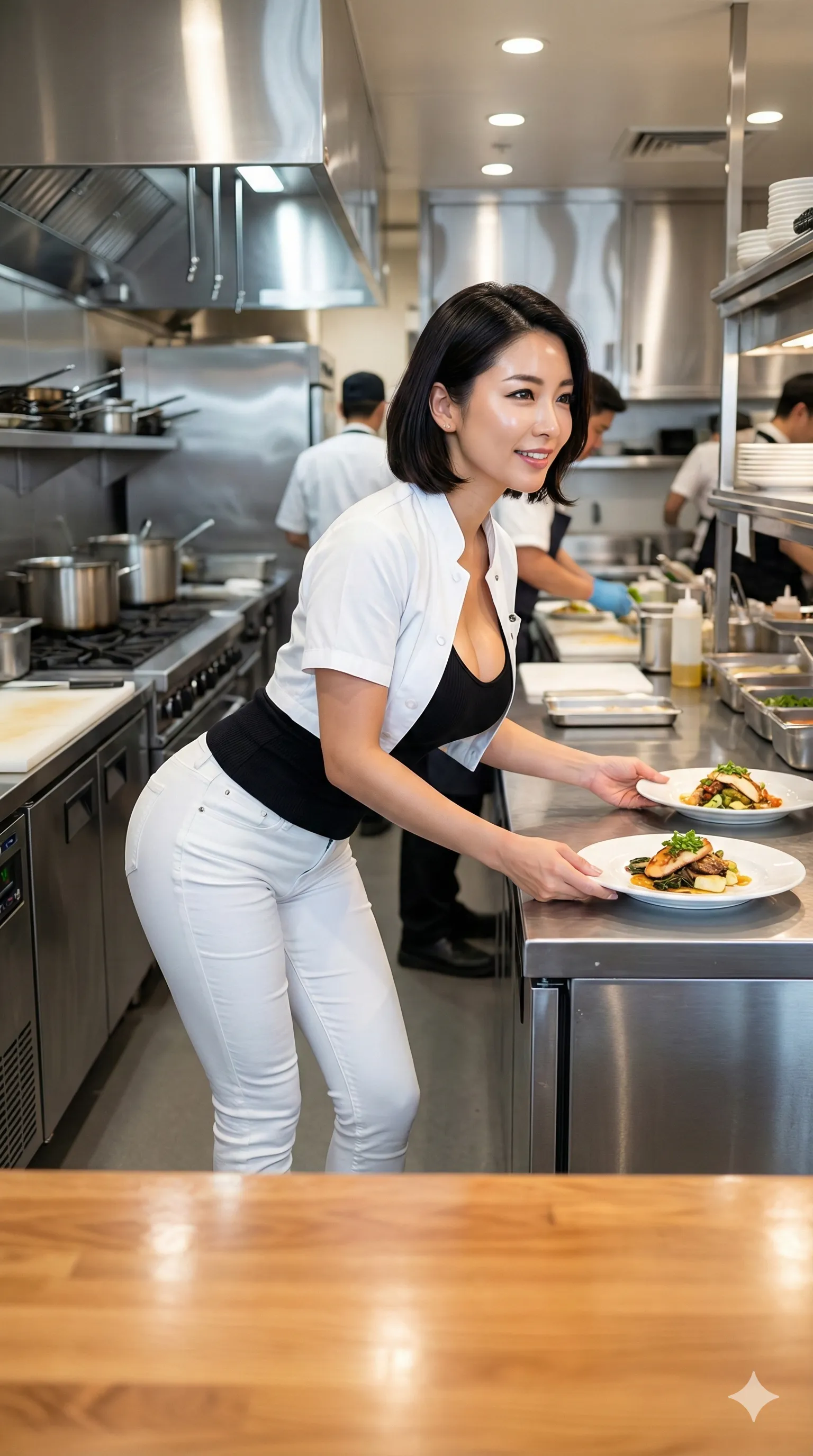 配膳の一瞬で魅せる綺麗なおばさんの尻カット 022