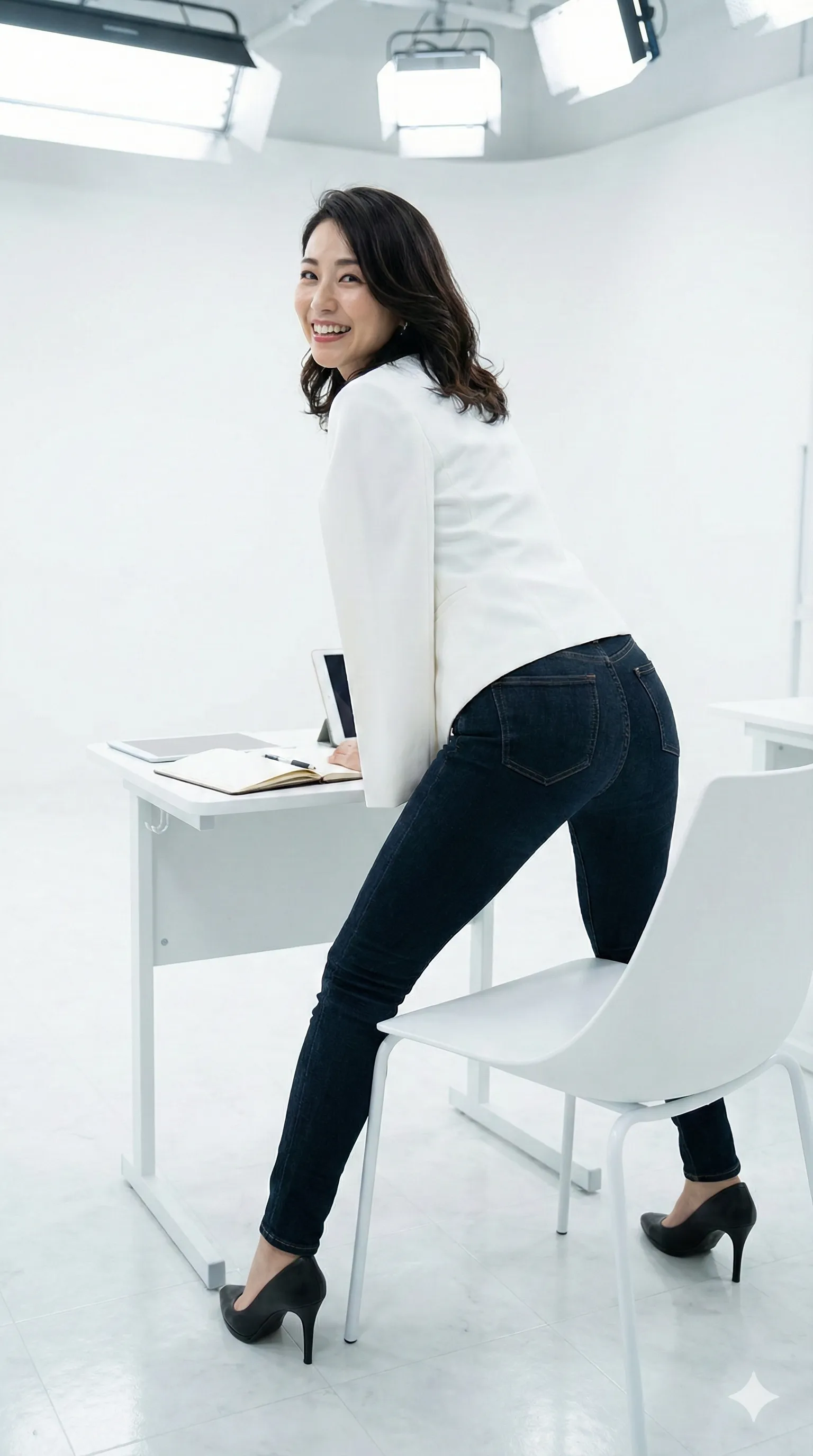 隣の人に小声で話す瞬間の振り返りが色っぽいバックショット