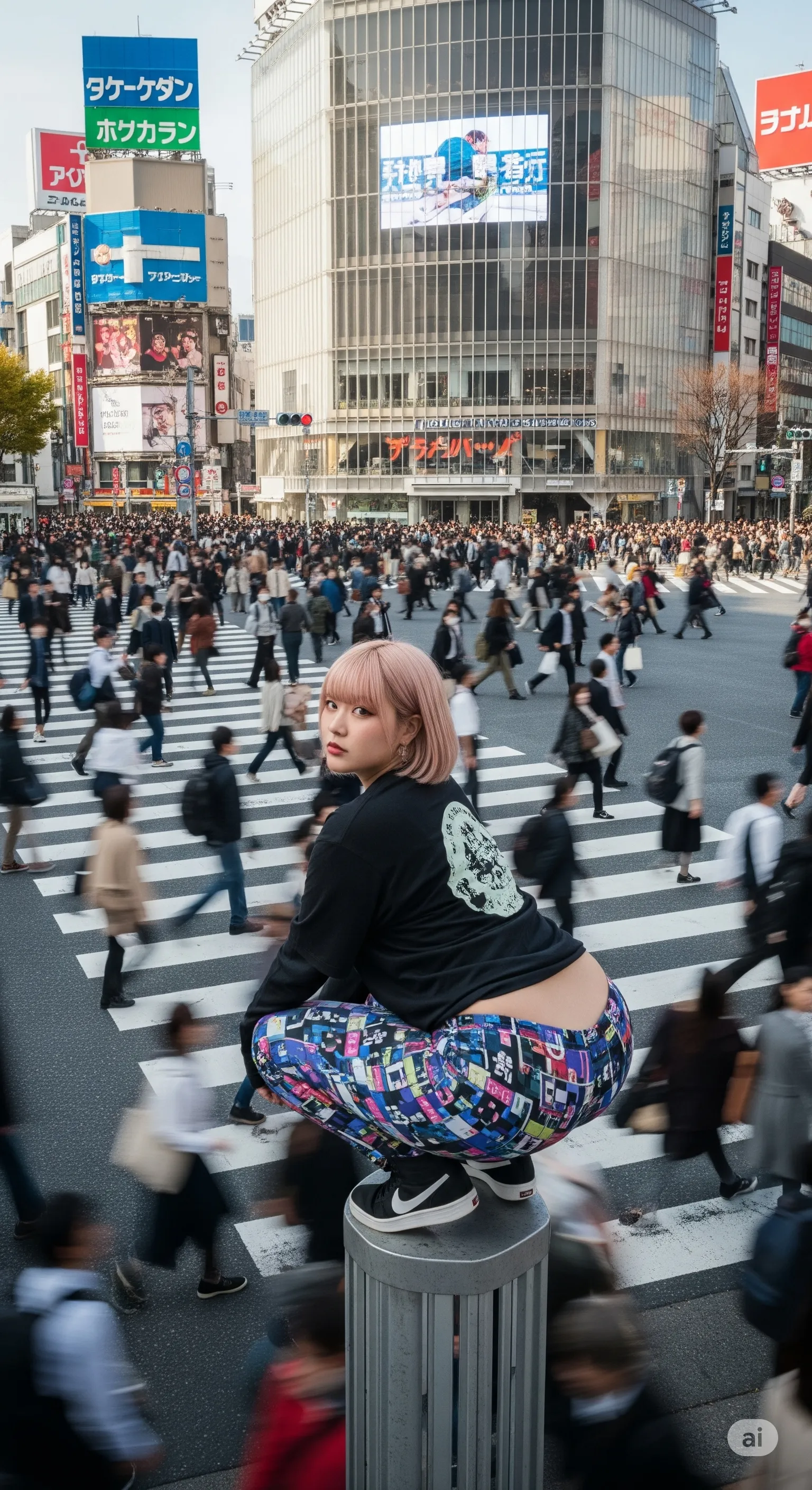 高台から見下ろす、都会の喧騒と肉感的な尻のコントラスト