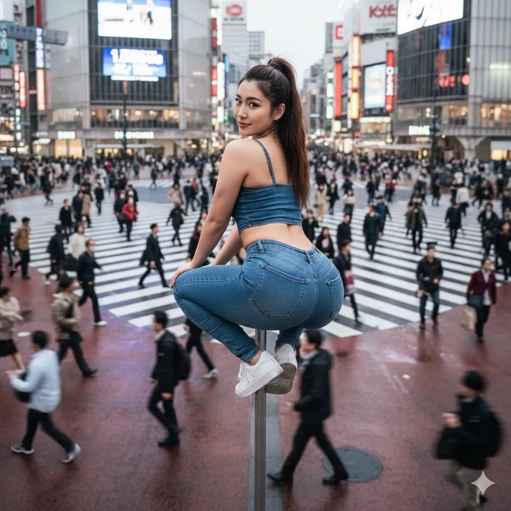 都会の夜を鮮やかに彩る、ギャル美女のバックアングル