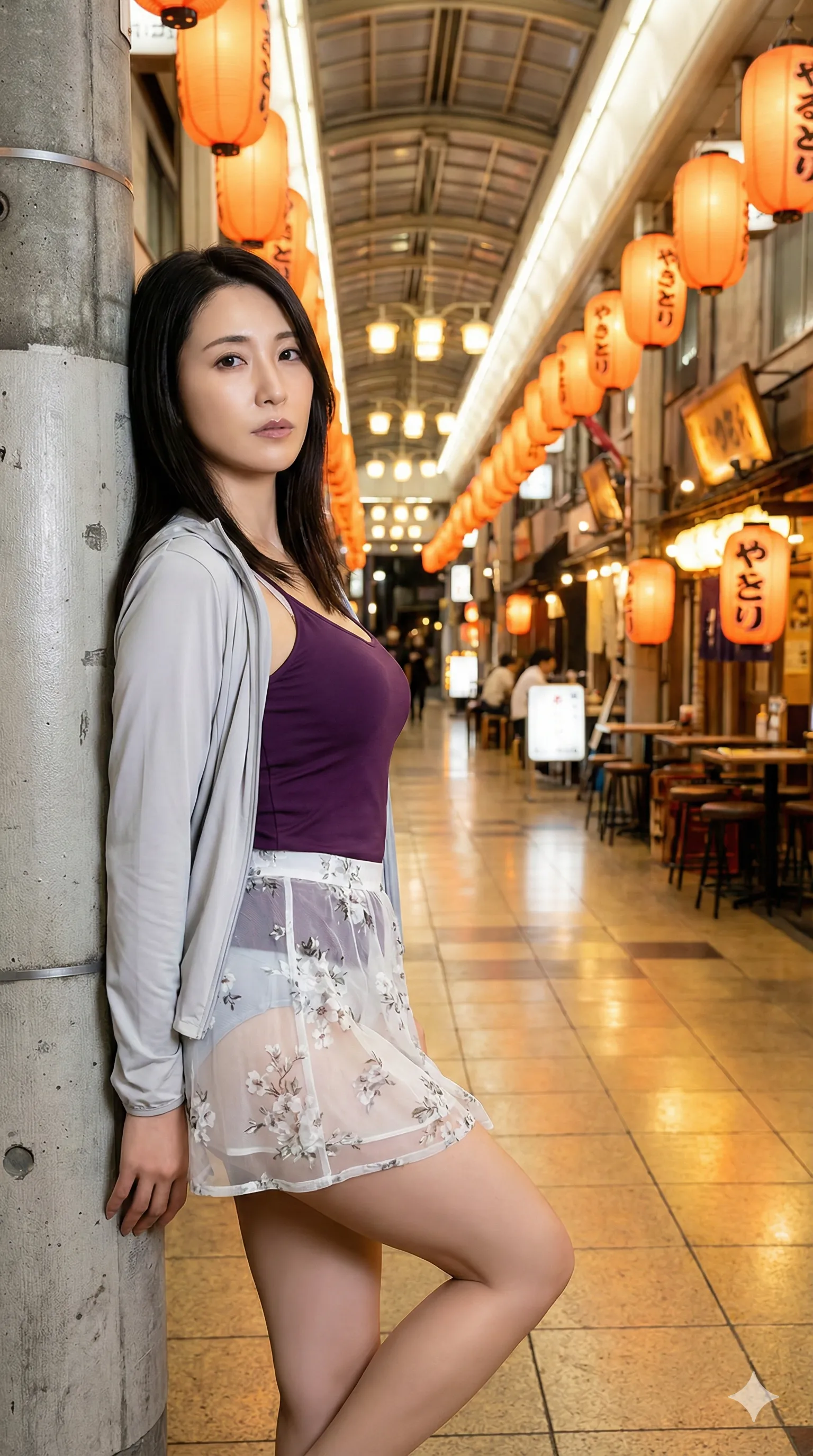 商店街のシャッター前で見せる、無防備な四つん這いとお尻突き出し 高画質