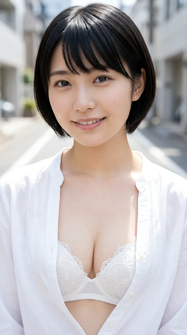 ショートカット美女 笑顔 胸元 009