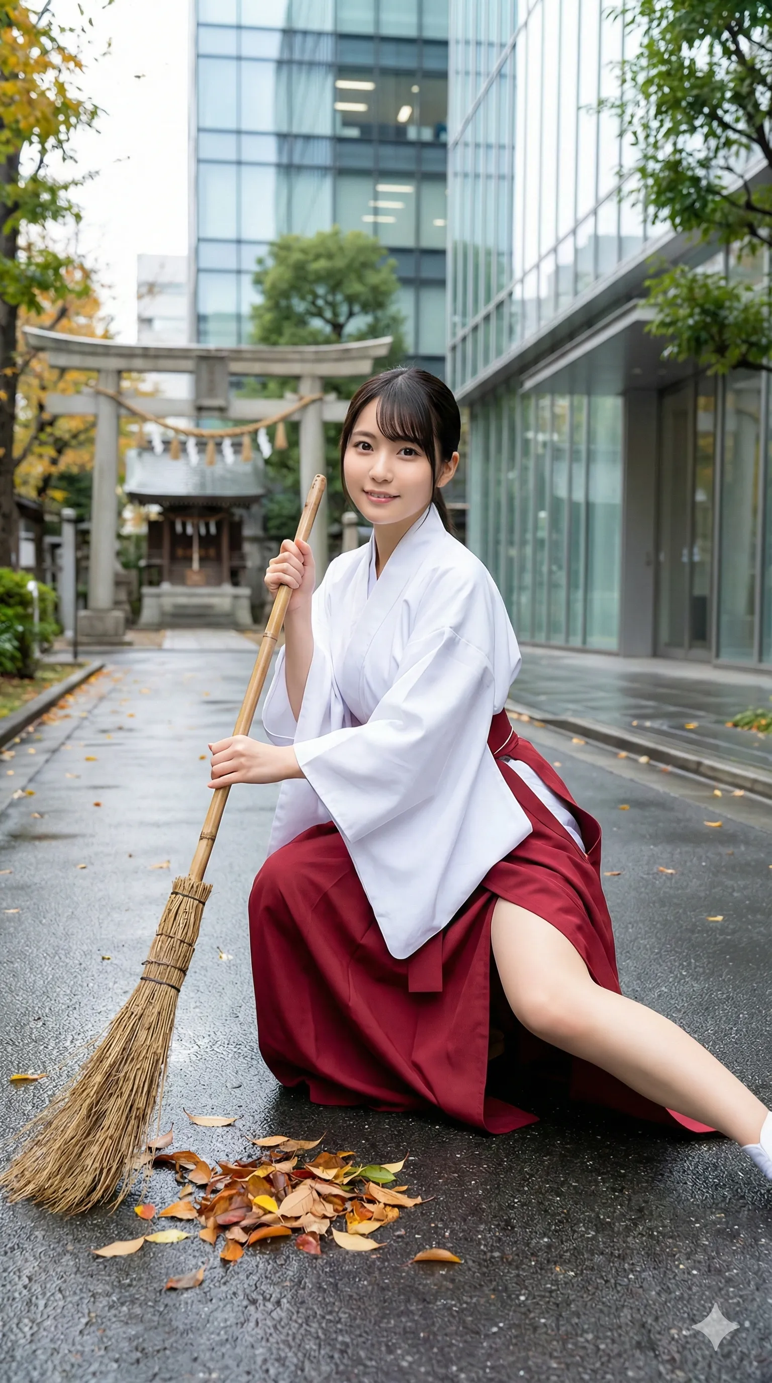 巫女さん 境内での前かがみ 曲線美 006