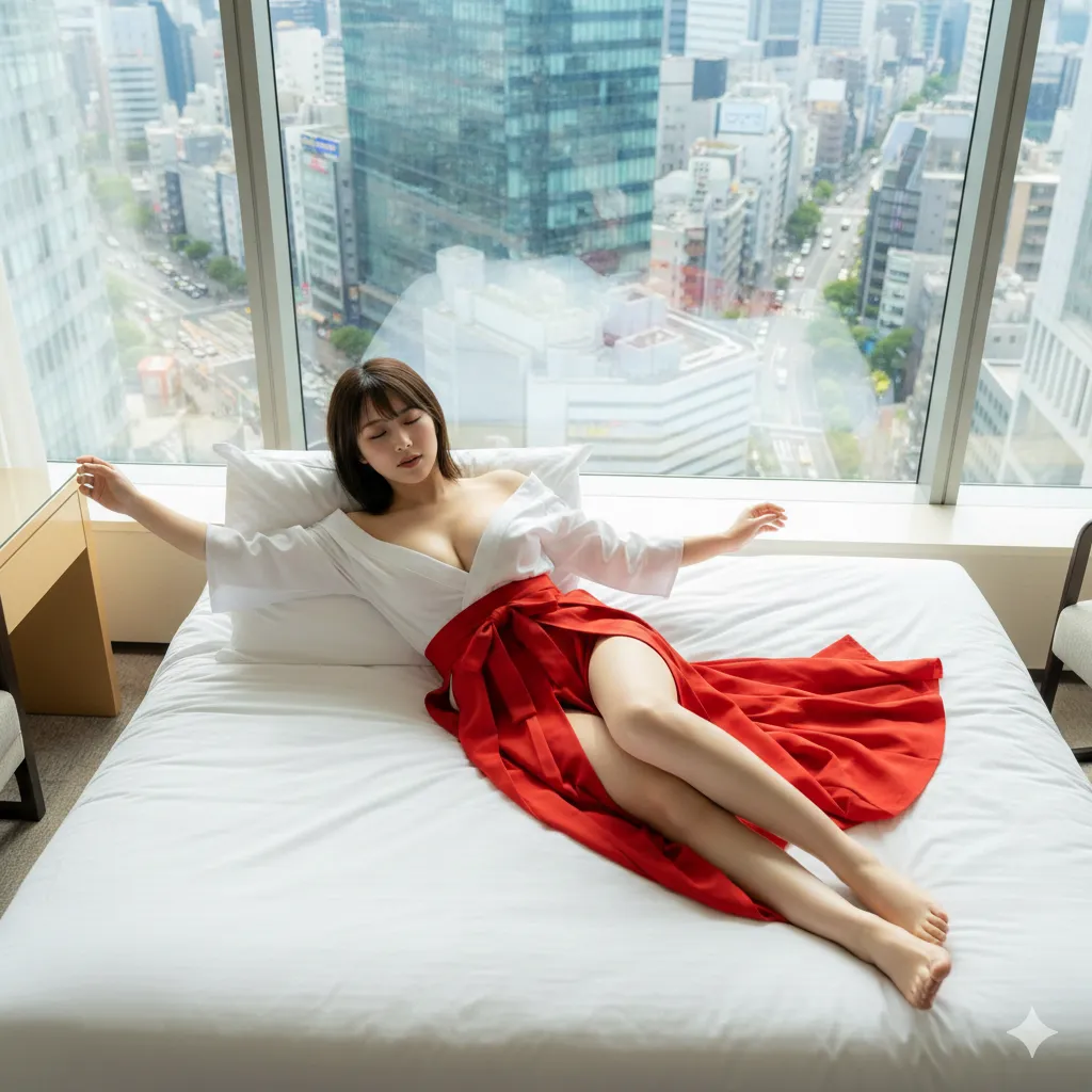 清楚な巫女 不意に見せる胸元の誘惑 008