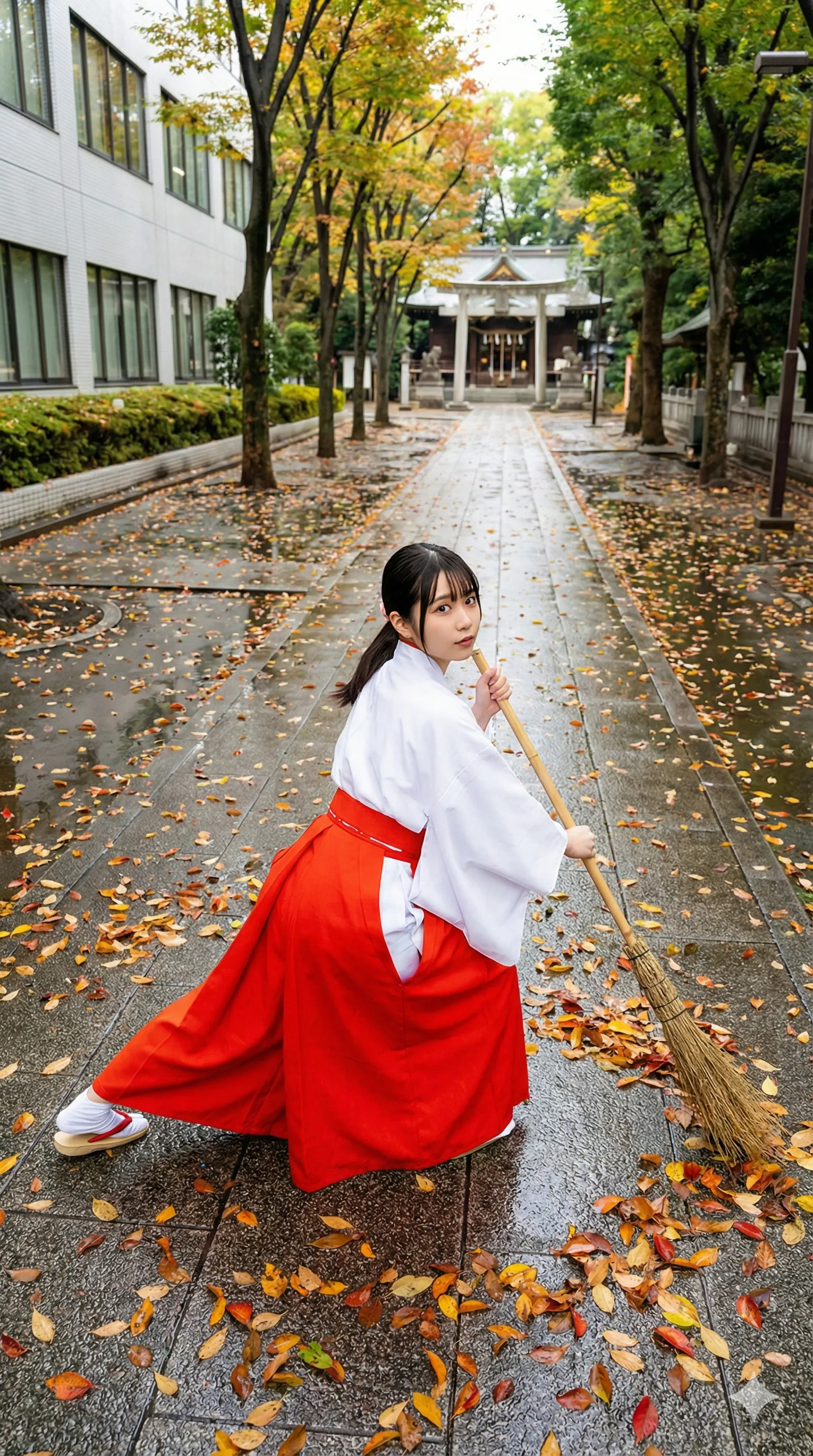 和服美女 巫女 凛とした立ち姿の後ろ姿 016