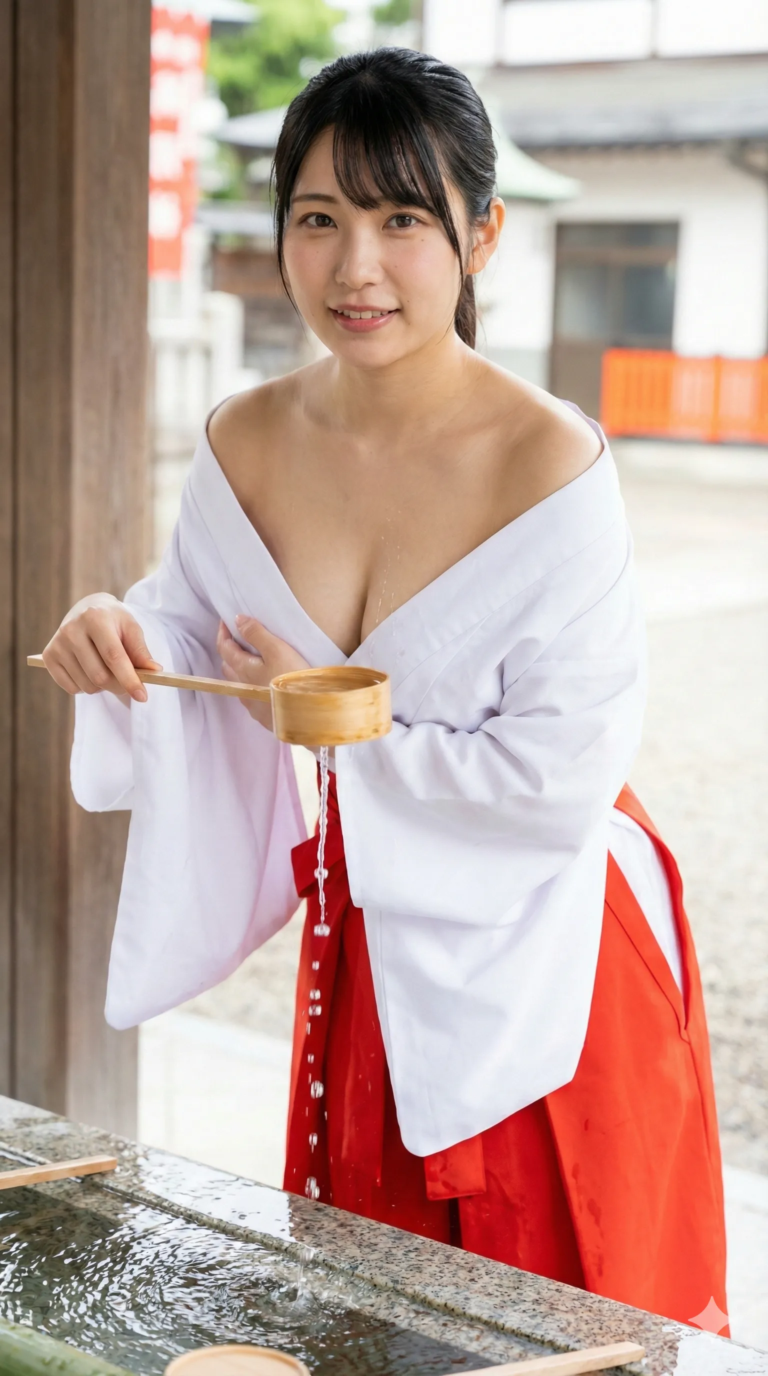 清楚巫女 屈んで魅せるヒップのアーチ 021