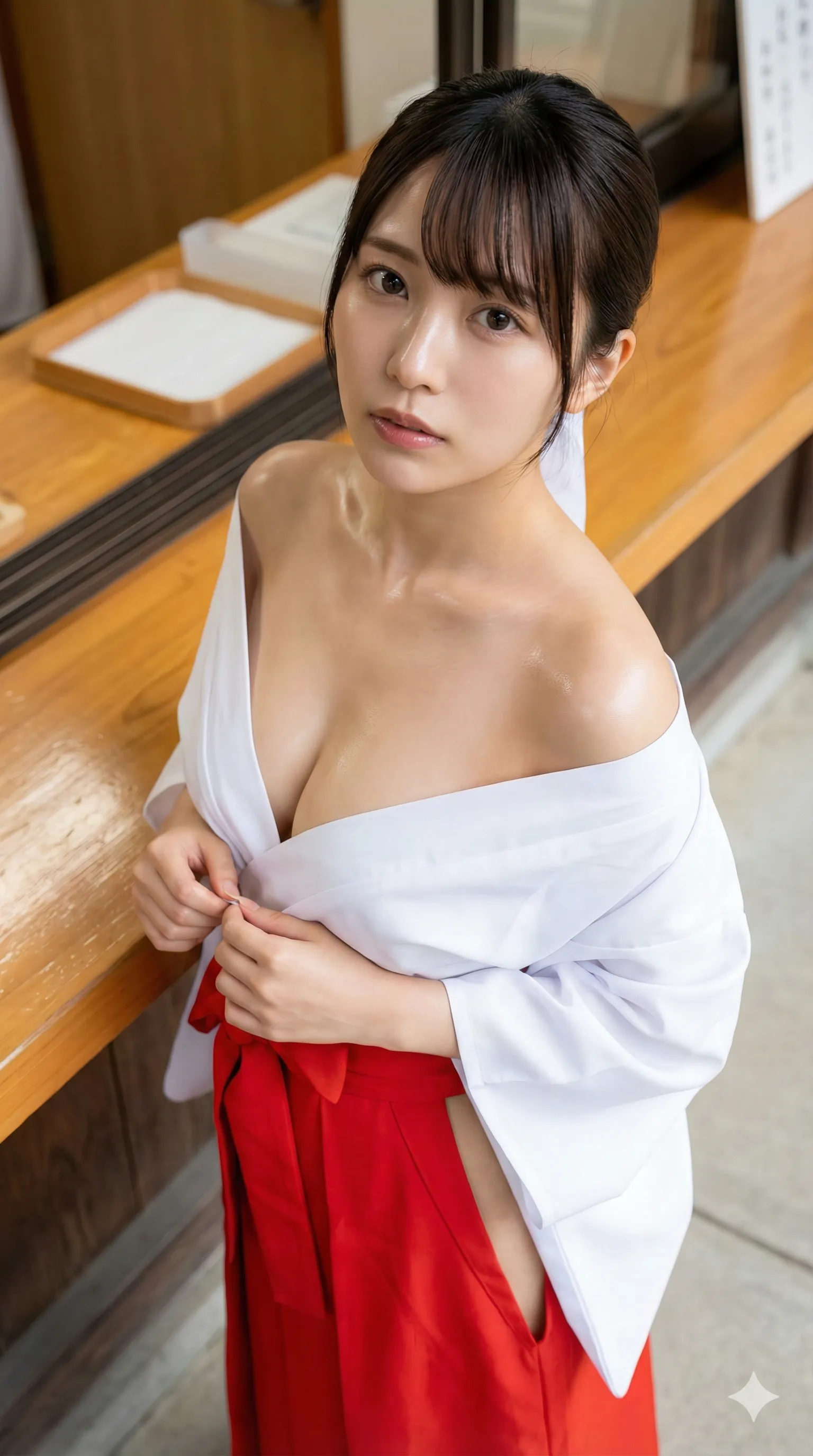 巫女 尻の丸みが分かる袴のシルエット 024