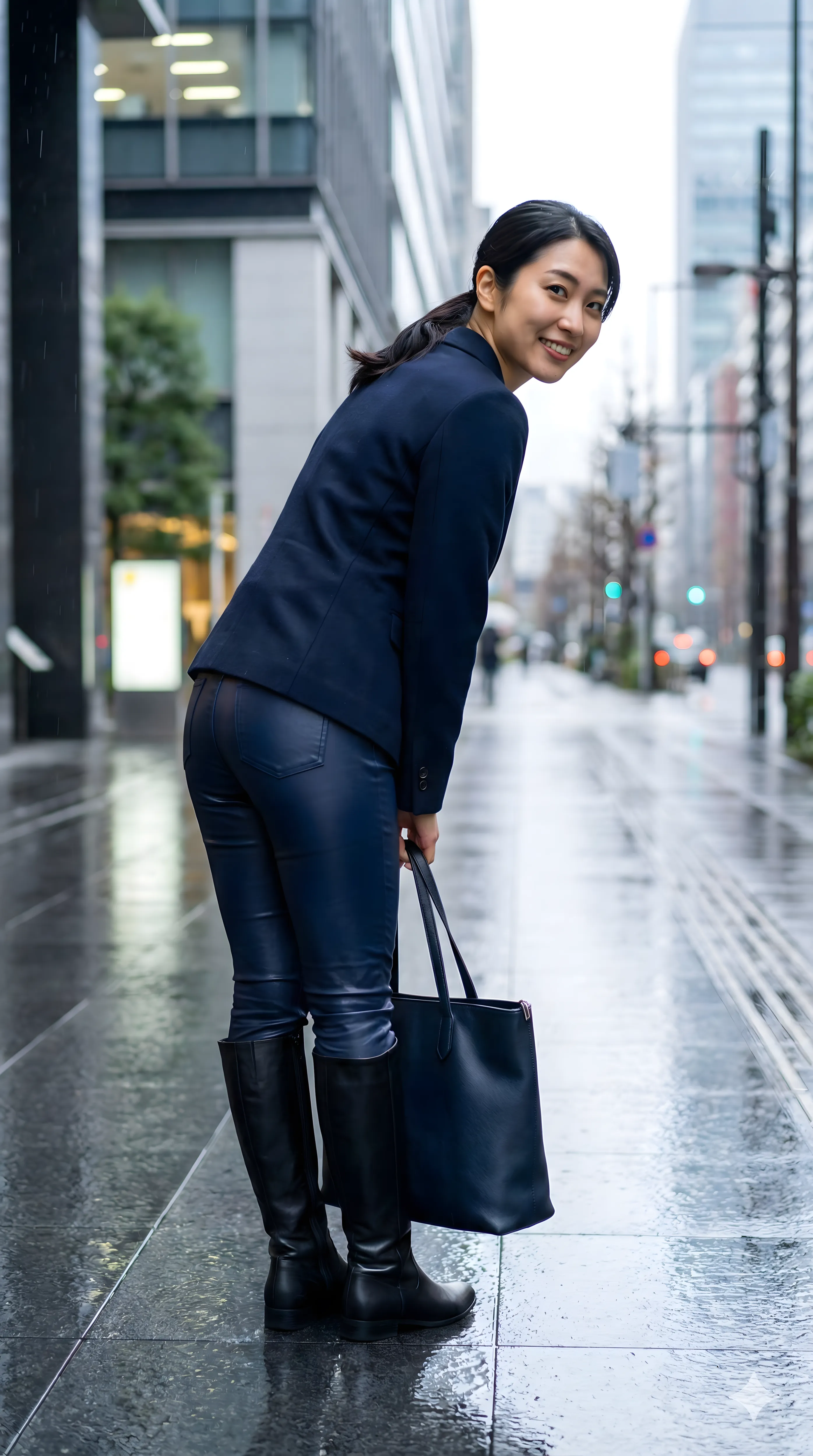 40代 女性 通勤姿 スクワットポーズ お尻を突き出す　エロ画像