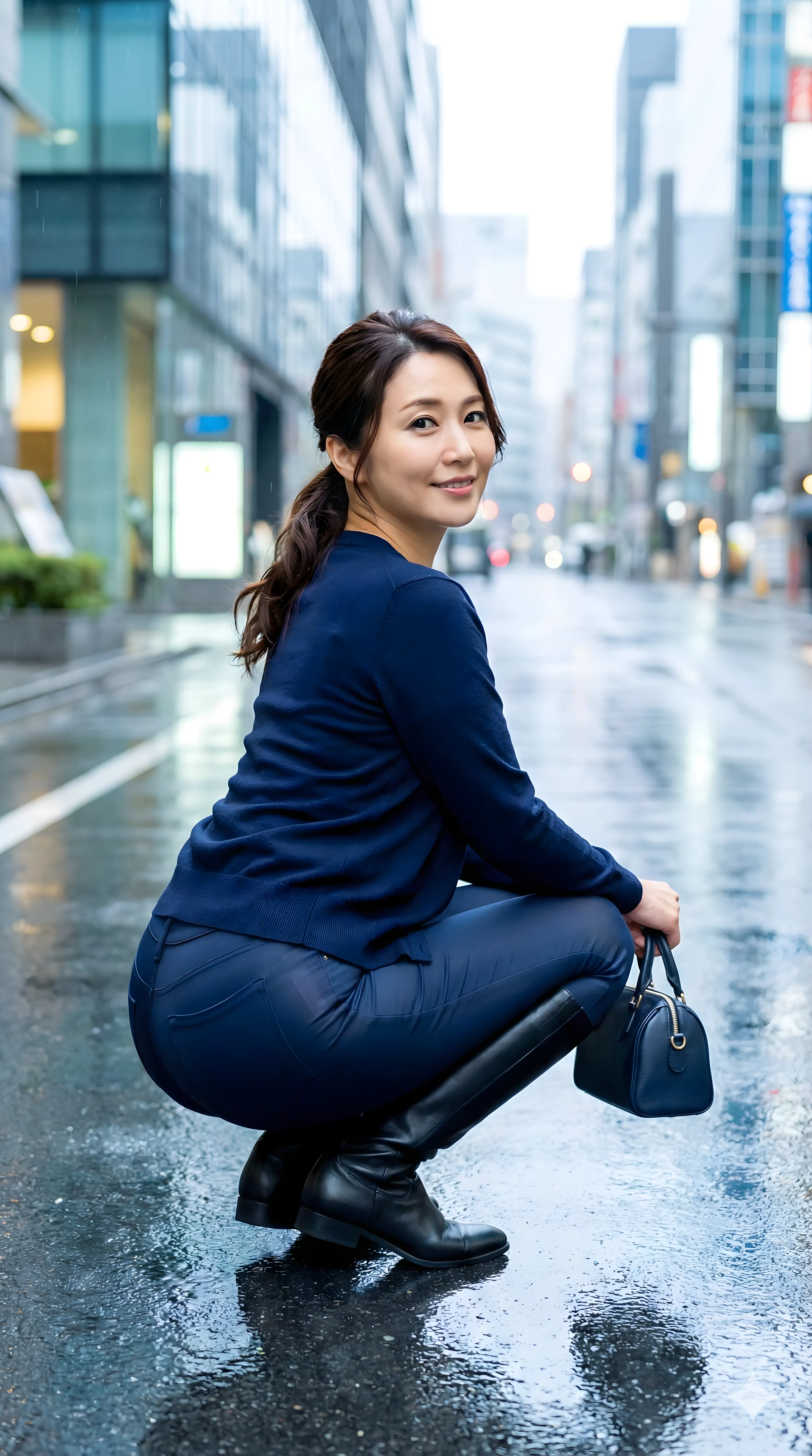 濡れたスキニーがボディラインを際立たせる若い女性 グラビア