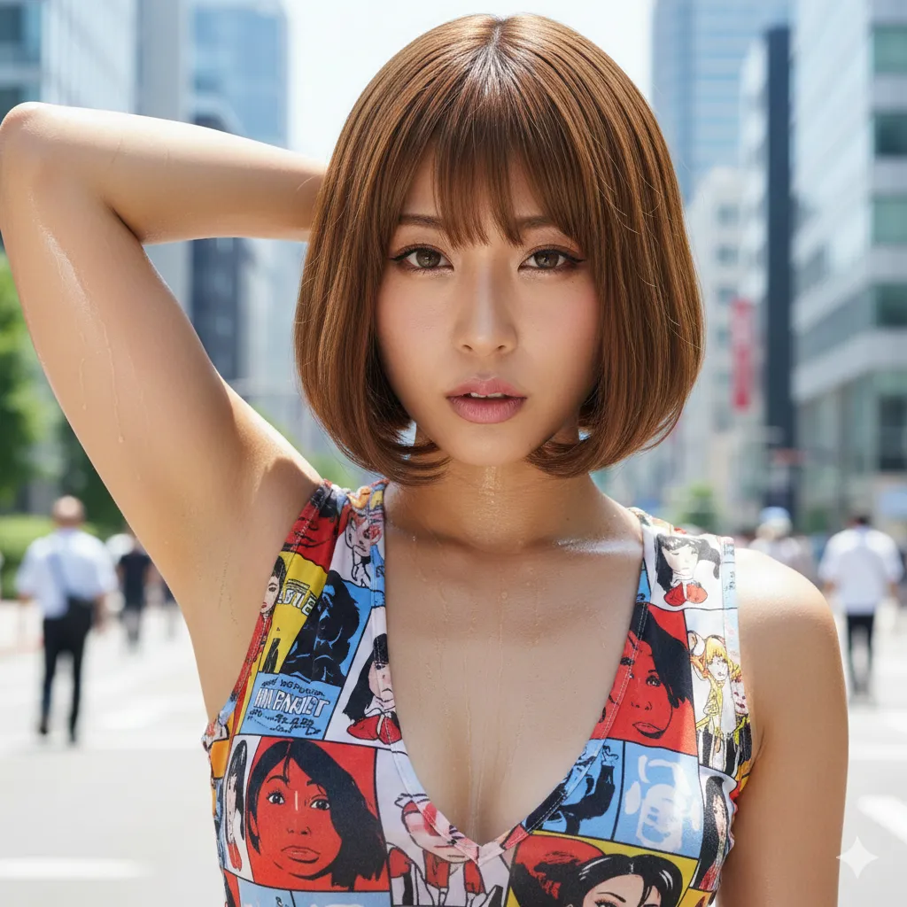 腋窩ラインが強調されたノースリーブ姿のフェチショット 003