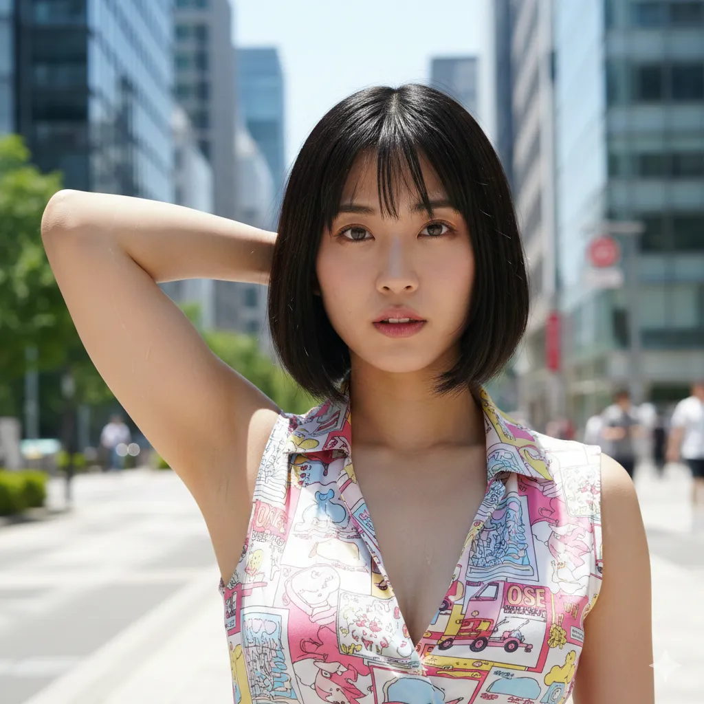 脇汗がうっすら滲むノースリーブ美女のフェチ画像 005