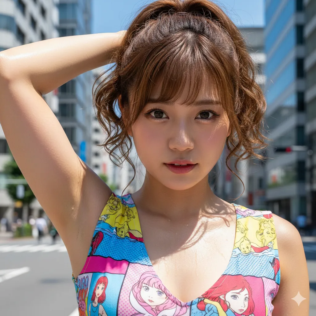 脇を見せつけるような角度で魅せるノースリーブ美女 008