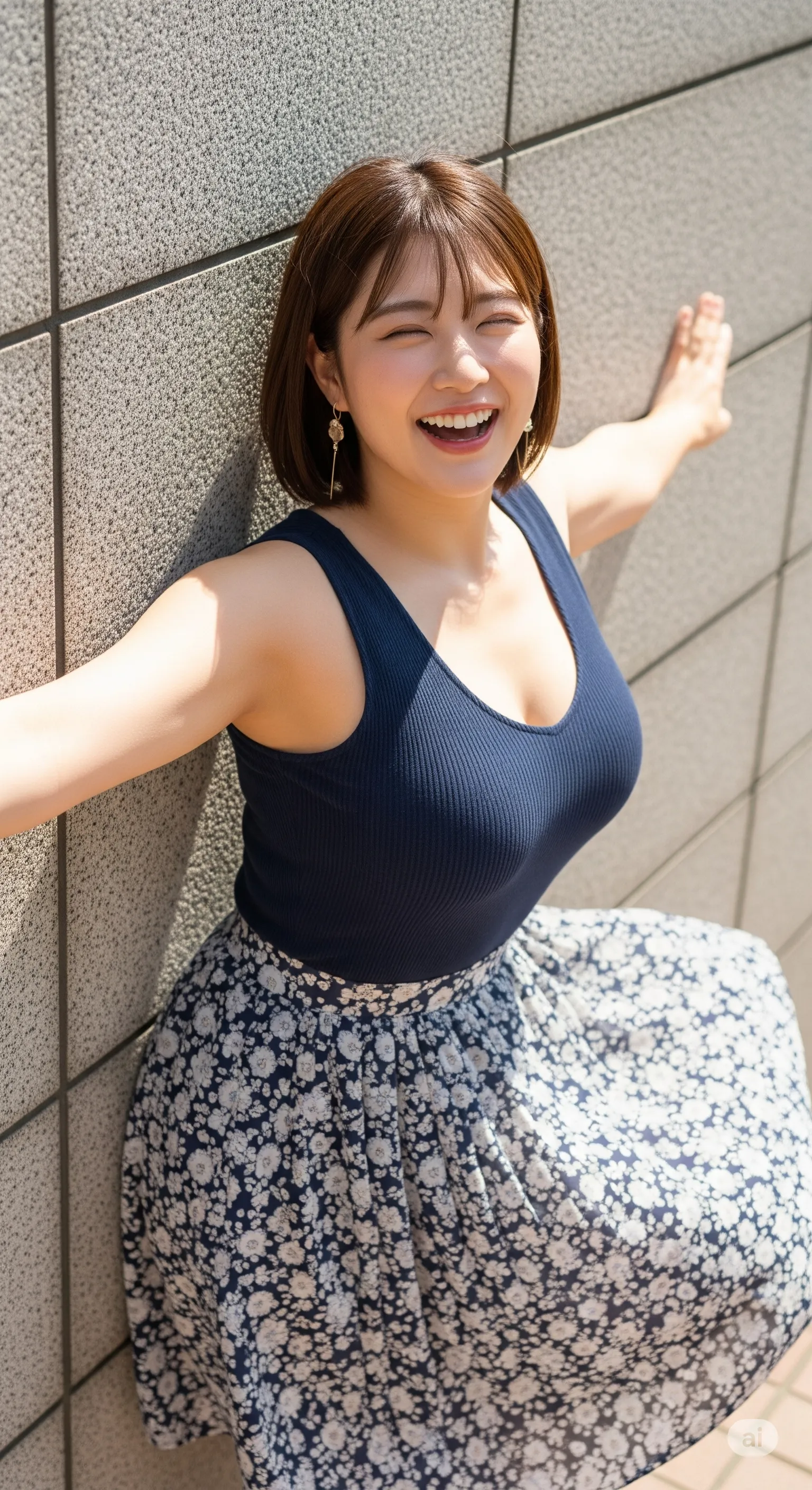 ホテルの照明に照らされて艶めく肌と壁の影のコントラスト