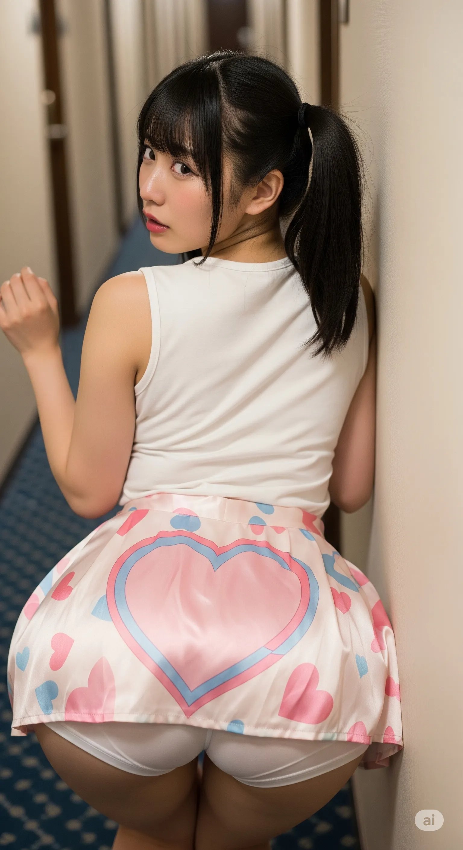 豊満な胸が壁に触れそうなほど接近したクローズアップ