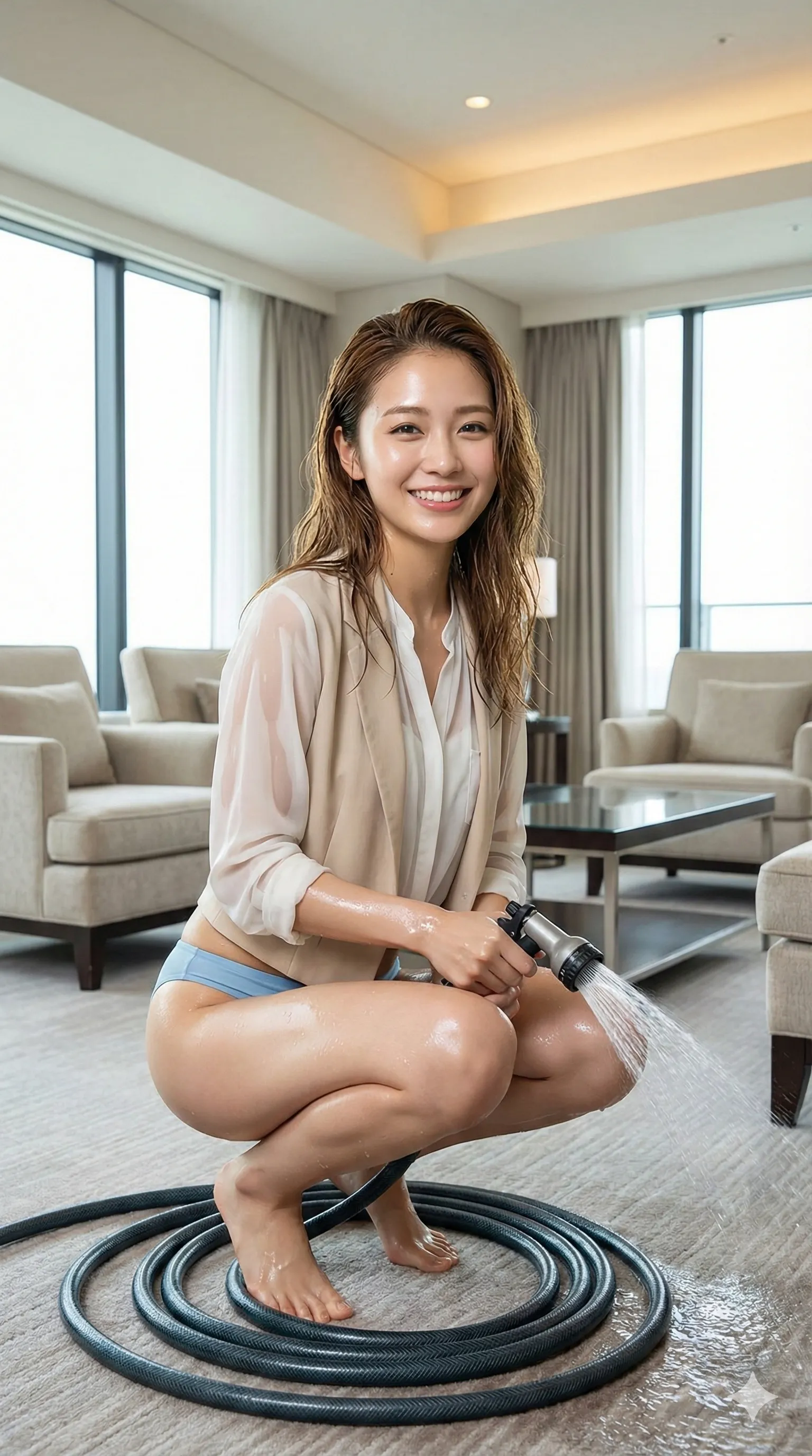 水圧ホースを抱えた美女の濡れフェチ微エロ画像 021