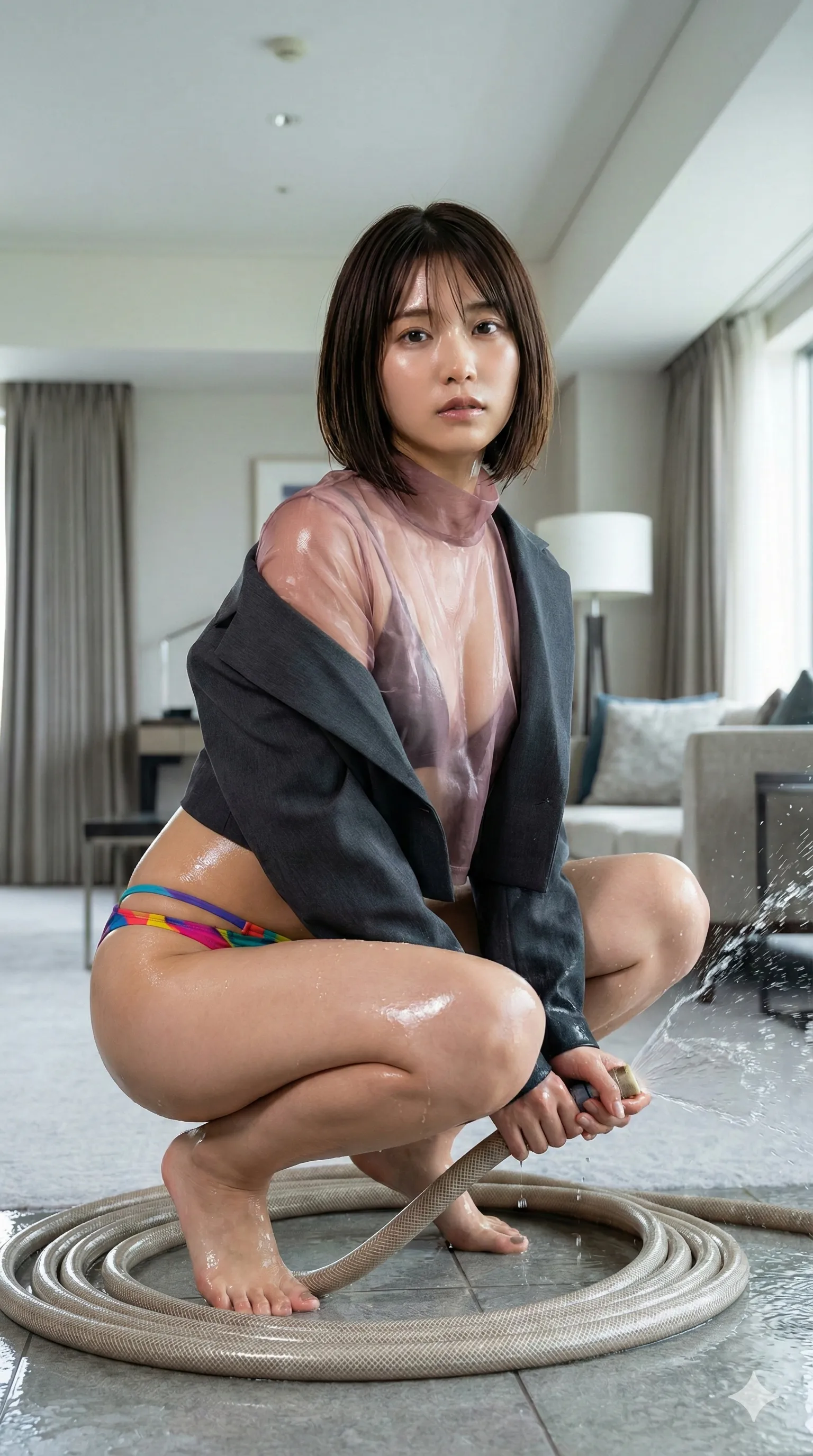 ホース放水と濡れ肌が融合したスプラッシュ美女画像 033