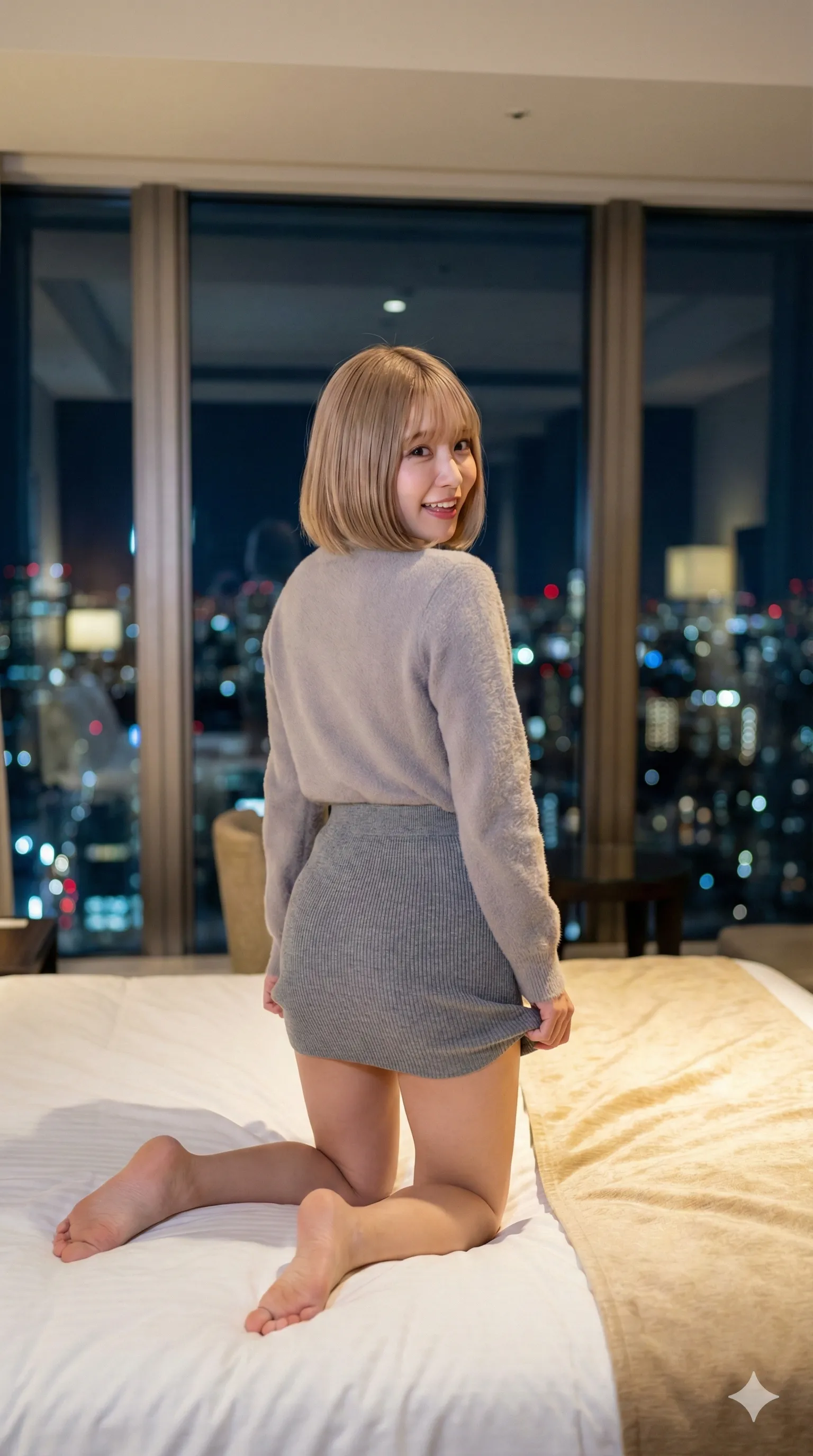 後ろ姿で魅せるタイトミニ尻 しなやかなカーブが際立つ