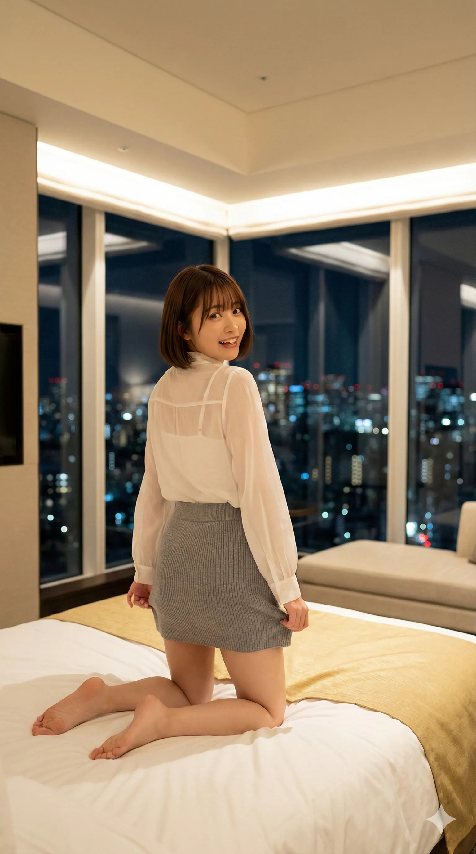 ショート丈ニットと尻の立体ラインが生むフェチ構図