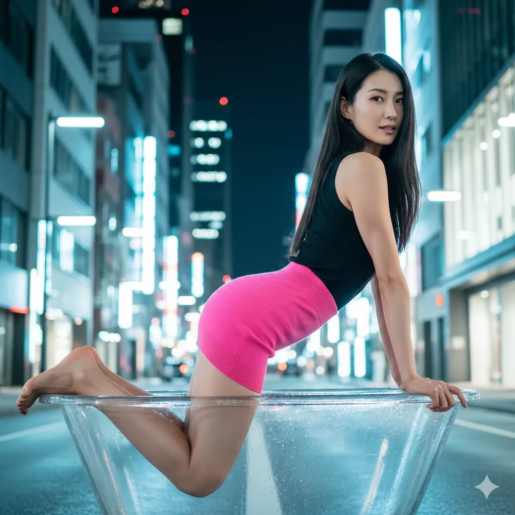 都会の夜景×四つん這い タイトニット尻フェチ 透明バスタブ女子 002