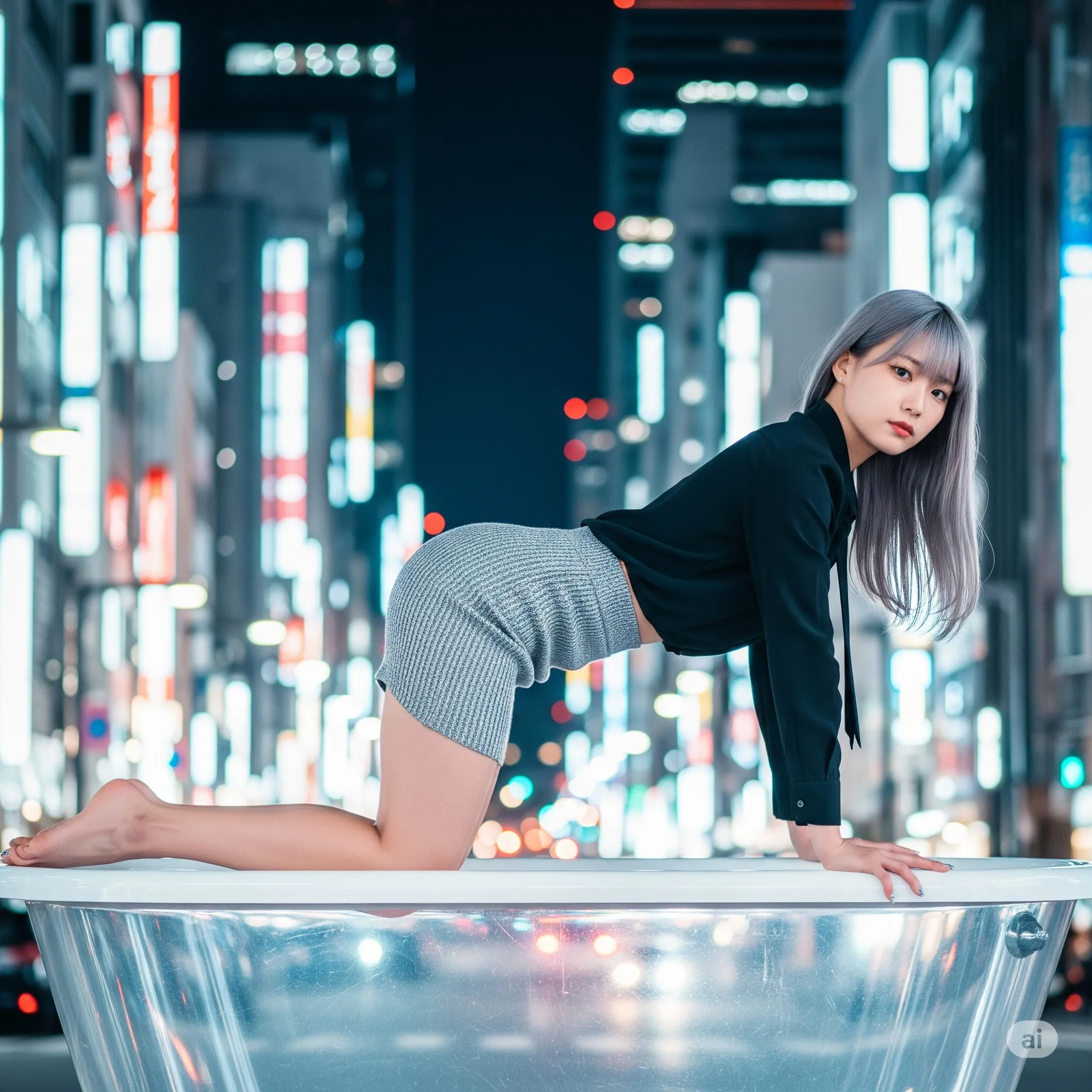 都会夜景で魅せる尻グラビア タイトニット 四つん這い 美女 009