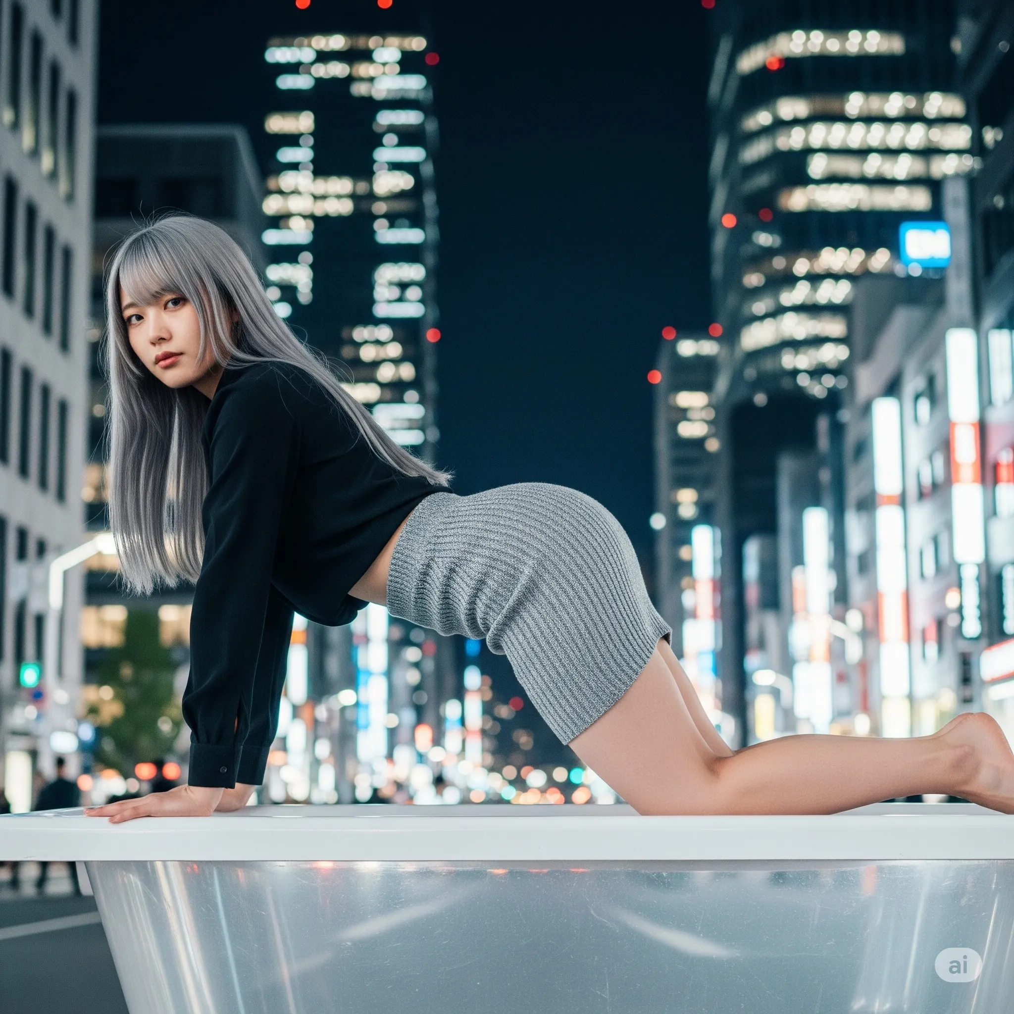 四つん這い美尻 透明バスタブ タイトニット都会フェチ 010