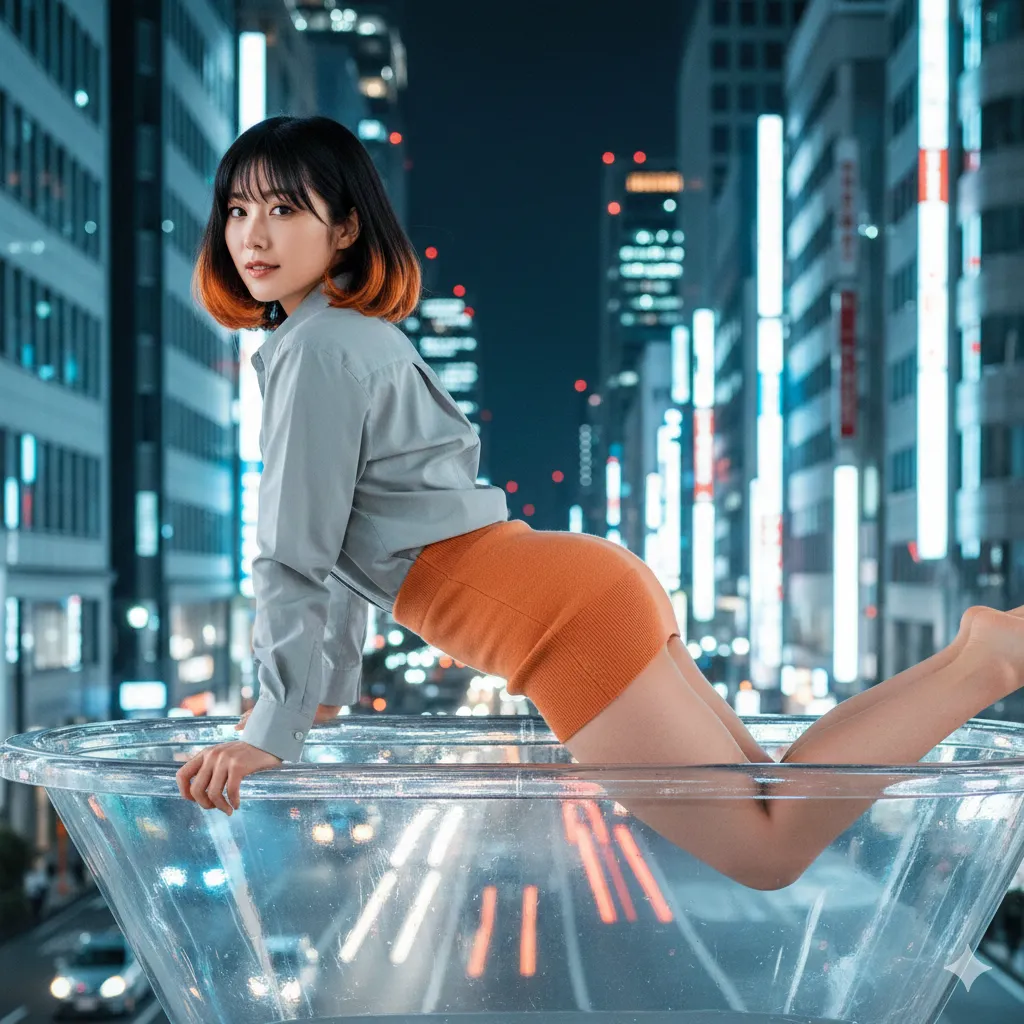 タイトニット四つん這い 夜景美女 透明バスタブ グラビア 013