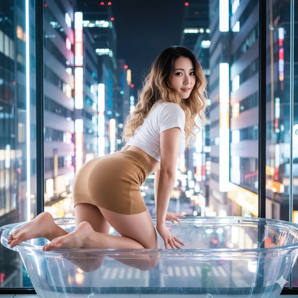 都会のビル群×四つん這い タイトスカート美尻 透明浴槽 024